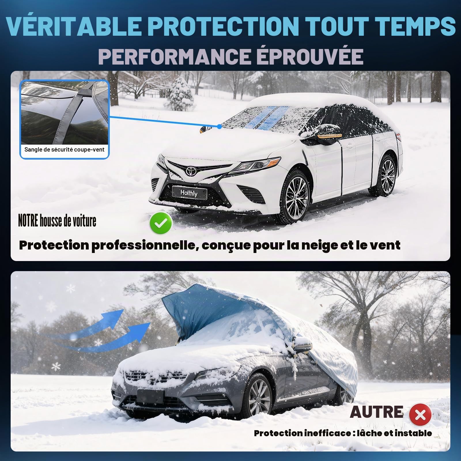 Demi Bache Exterieur,Demi Housse de Protection Voiture Exterieur Toute Saison,Bache mi Couvrante Voiture Contre Pluie Soleil Neige.Poussière pour citadine Jusqu'à 450 cm, H1