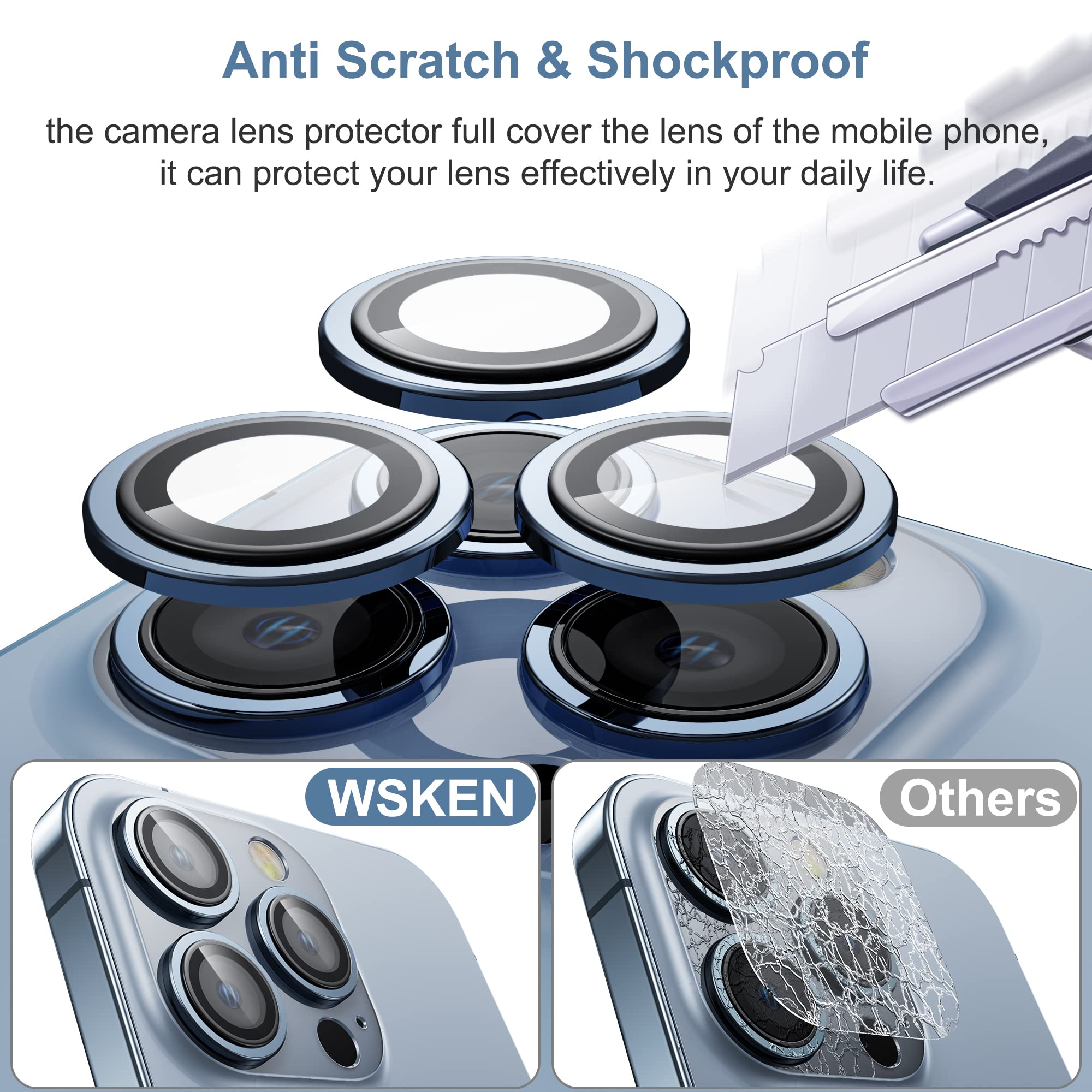 Protezione Fotocamera WSKEN Per IPhone 13 Pro/Pro Max – Vetro Temperato 9H, Antigraffio, 3 Pezzi, Blu