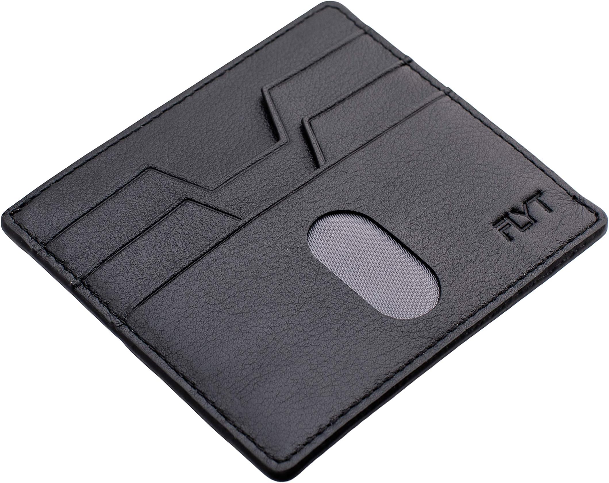 - Slim Minimalist Wallet for Men. Leather RFID Blocking Front Pocket 10 Cards, Black, One Size, Minimalist