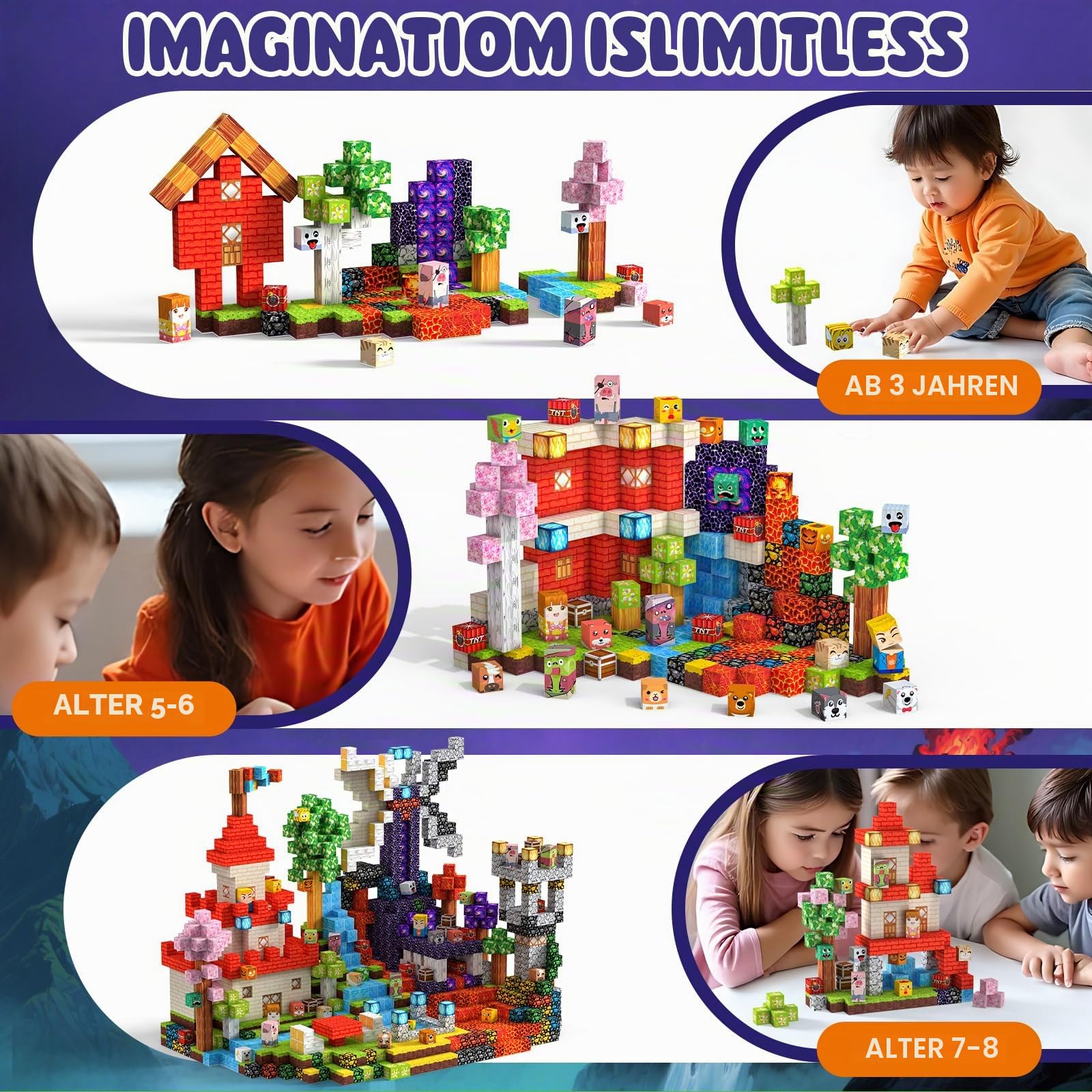 Magnetische Bausteine 330PCS 2CM Magnetbausteine für Kinder ab 3 Jahre Blocks, Montessori Spielzeug Magnete Kinder, Magnetische Bauwelt Geburtstag Geschenk ab 3 4 5 6 7 8 9 10 11 12 Jungen Mädchen