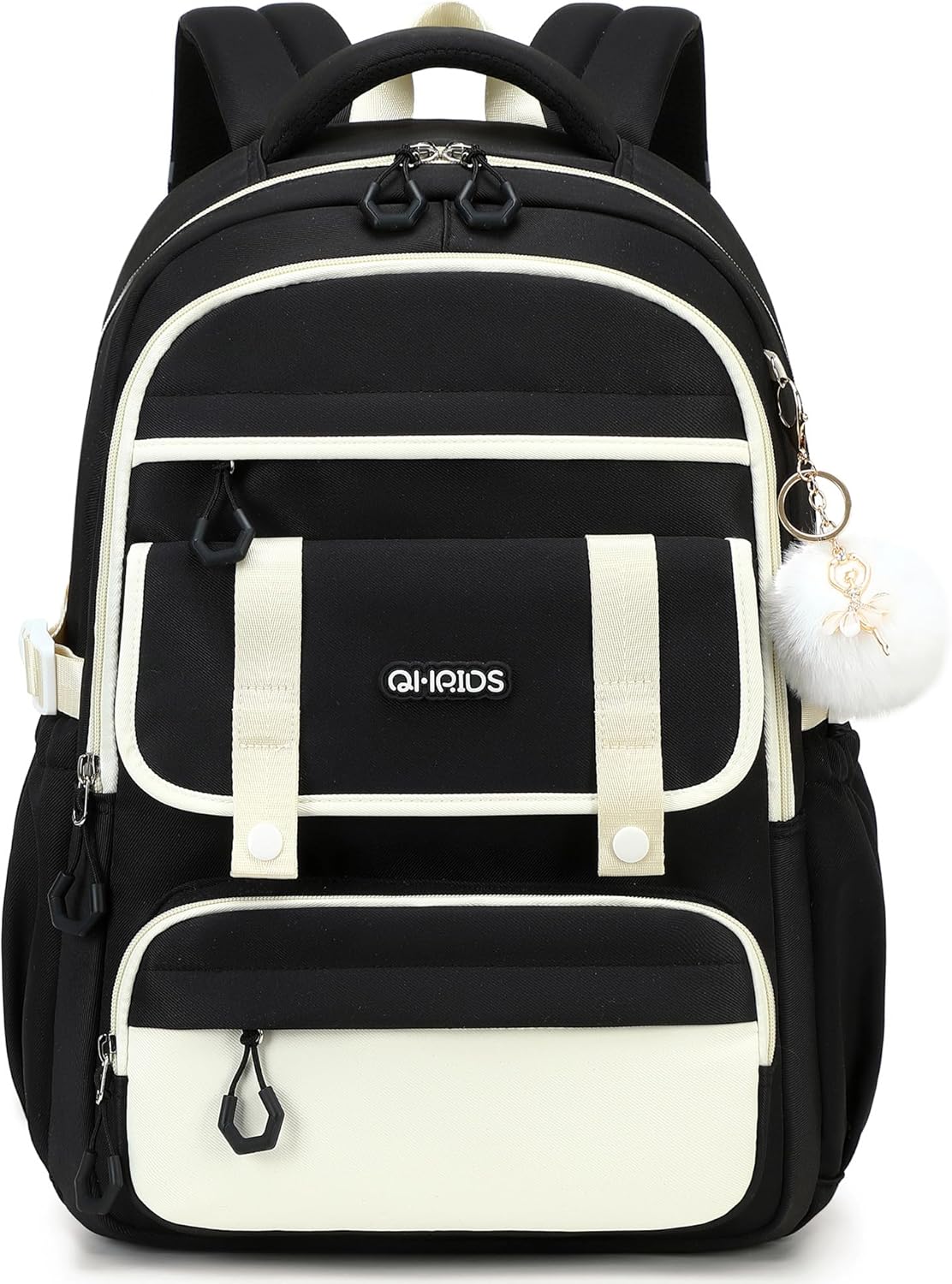 QHRIDS School Backpack for Girls, Laptop Backpack 15.6 Inch Kids Elementary Middle High School Bag Anti Theft Cute College Bookbags for Teens Girls Women Students Casual Travel Daypack,Black Beige