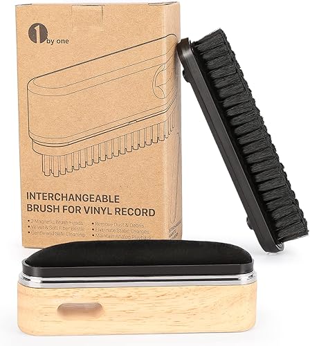 1 BY ONE Cepillo limpiador de discos de vinilo, cepillo de limpieza antiestático para LP, limpieza de discos con cepillo de terciopelo y fibra