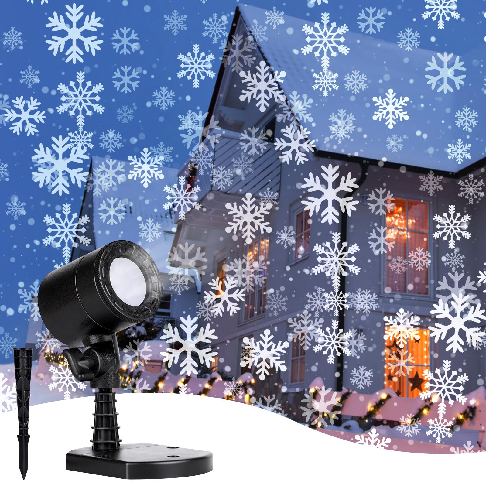 Christmas Snowflake Projector Lights Outdoor, Led Rotating Snowfall Show Lights Waterproof Landscape Decorative Christmas Light Lighting for Xmas Holiday Party Garden Patio Indoor Home Decoration Show