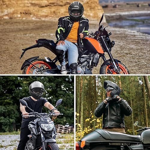 Miniatura 2 de SPARK Casco modular con visera doble abatible aprobado por DOT para motocicleta de cara completa para adultos hombres y mujeres (Negro, Pequeño)