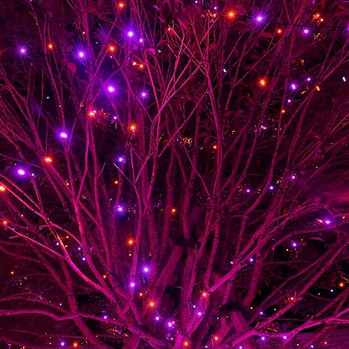 Miniatura 6 de Dazzle Bright Luces de Halloween moradas y naranjas, 66 pies, 200 luces LED de Halloween para exteriores con 8 modos, decoraciones de Halloween