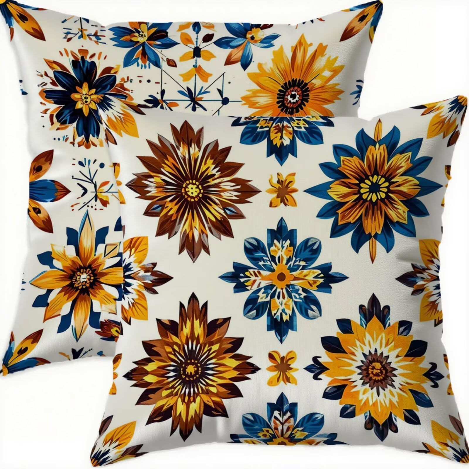 Housse coussin 75x75cm bleu velours carré imperméable lot de 2