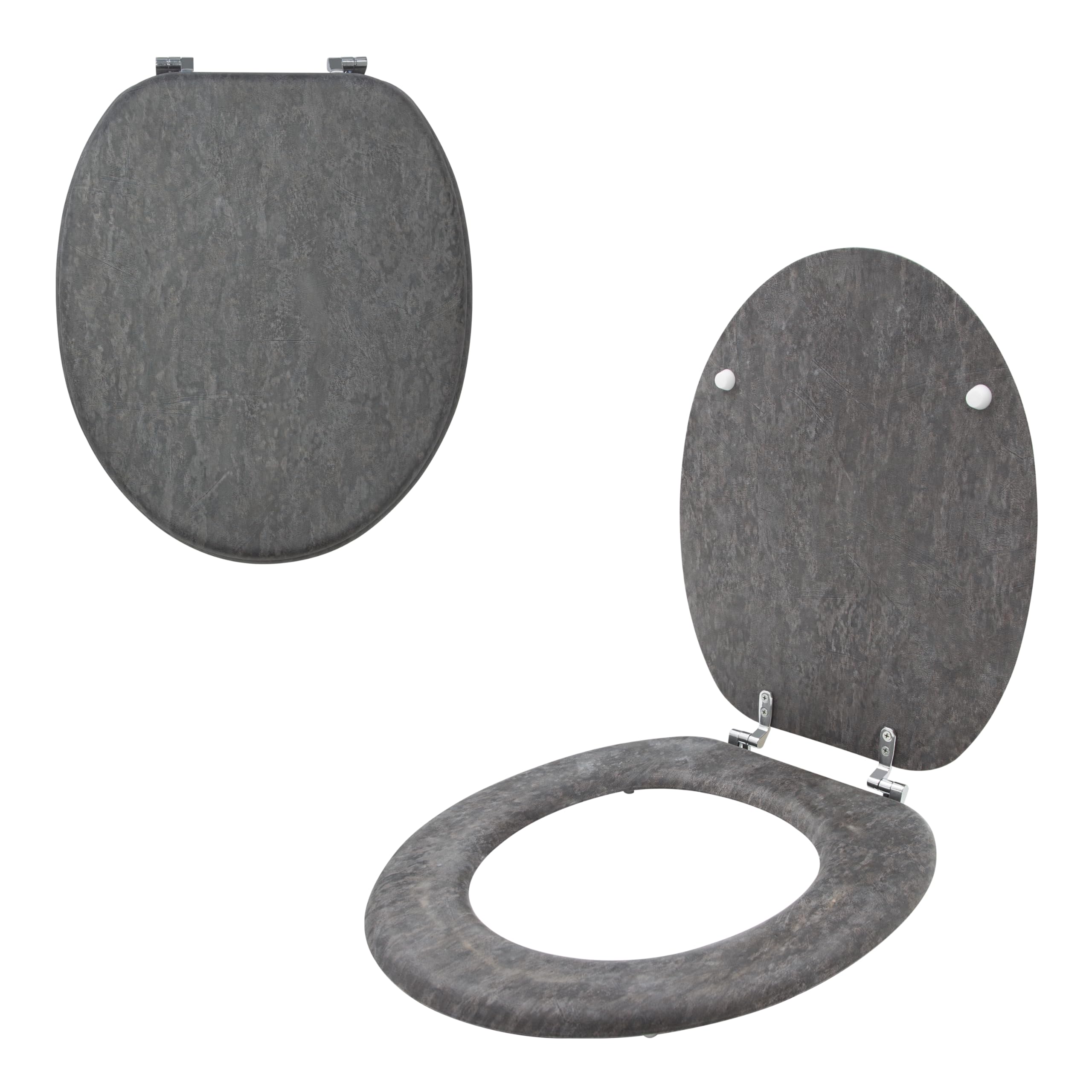 (Grey Slate Effect) Anika Toilet Seat / Chrome Hinges / Easy Installation / 43Cm X 37.5Cm 5025301925390