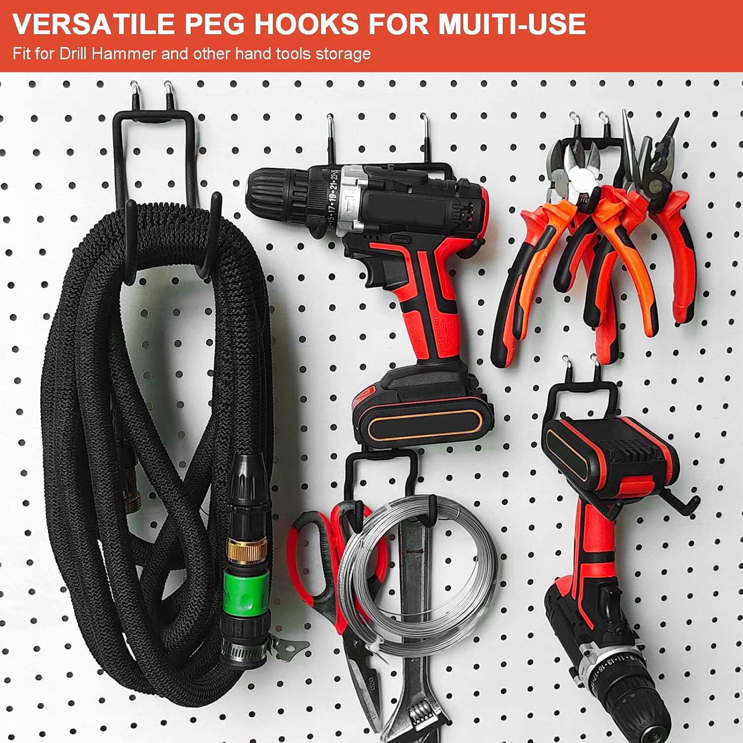 12-Piece Pegboard Hook Set for Drills, Accessories, Tool Utility Garage or Workbench Storage, Craft or Hobby Supplies, Organization Kit for 1/4" Pegboard