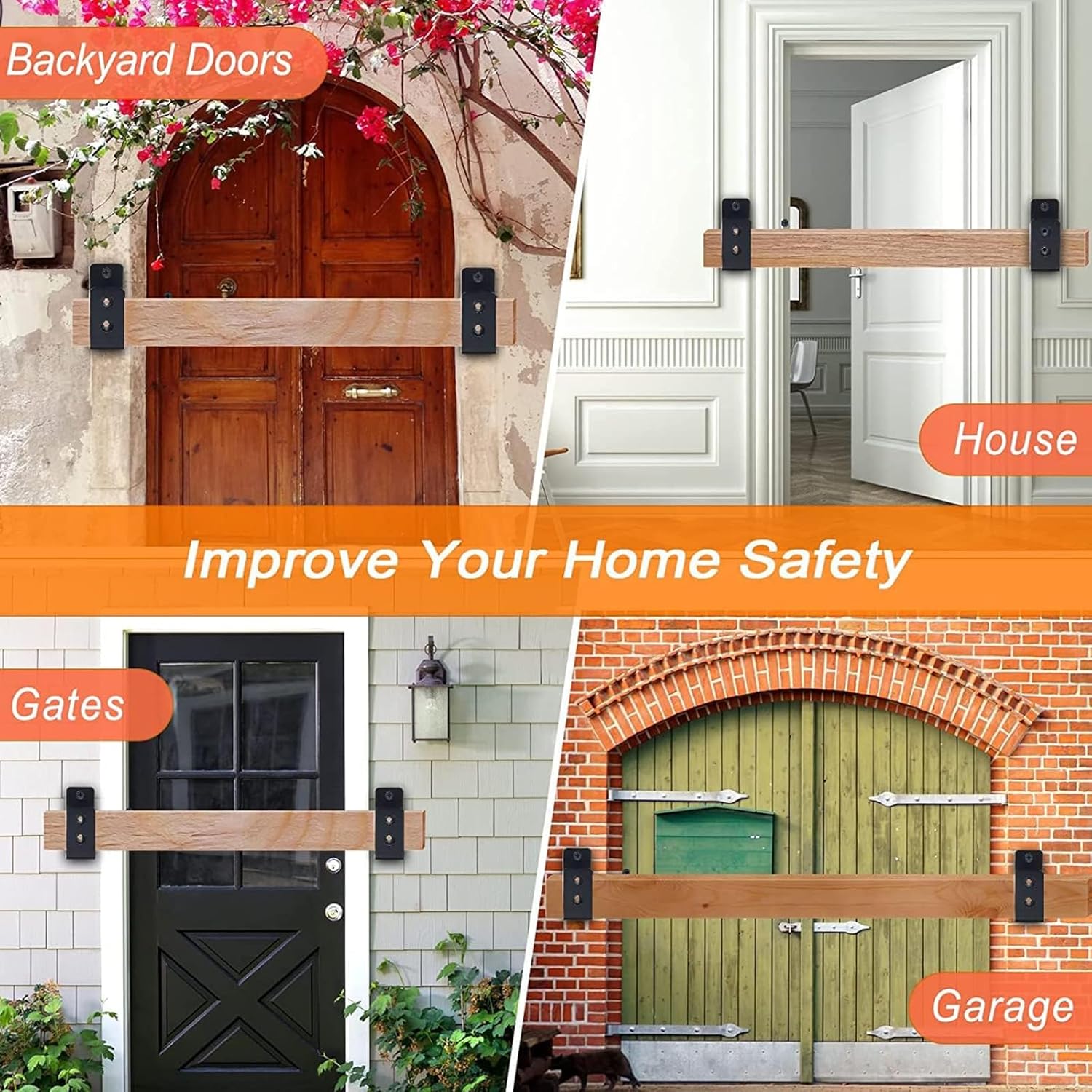 2x4 Door Barricade Brackets Security Bar U Bracket Heavy Duty Devices Night Lock Door Barricade Door Reinforcement for Tool Hanger/Shed/Garage/Gate