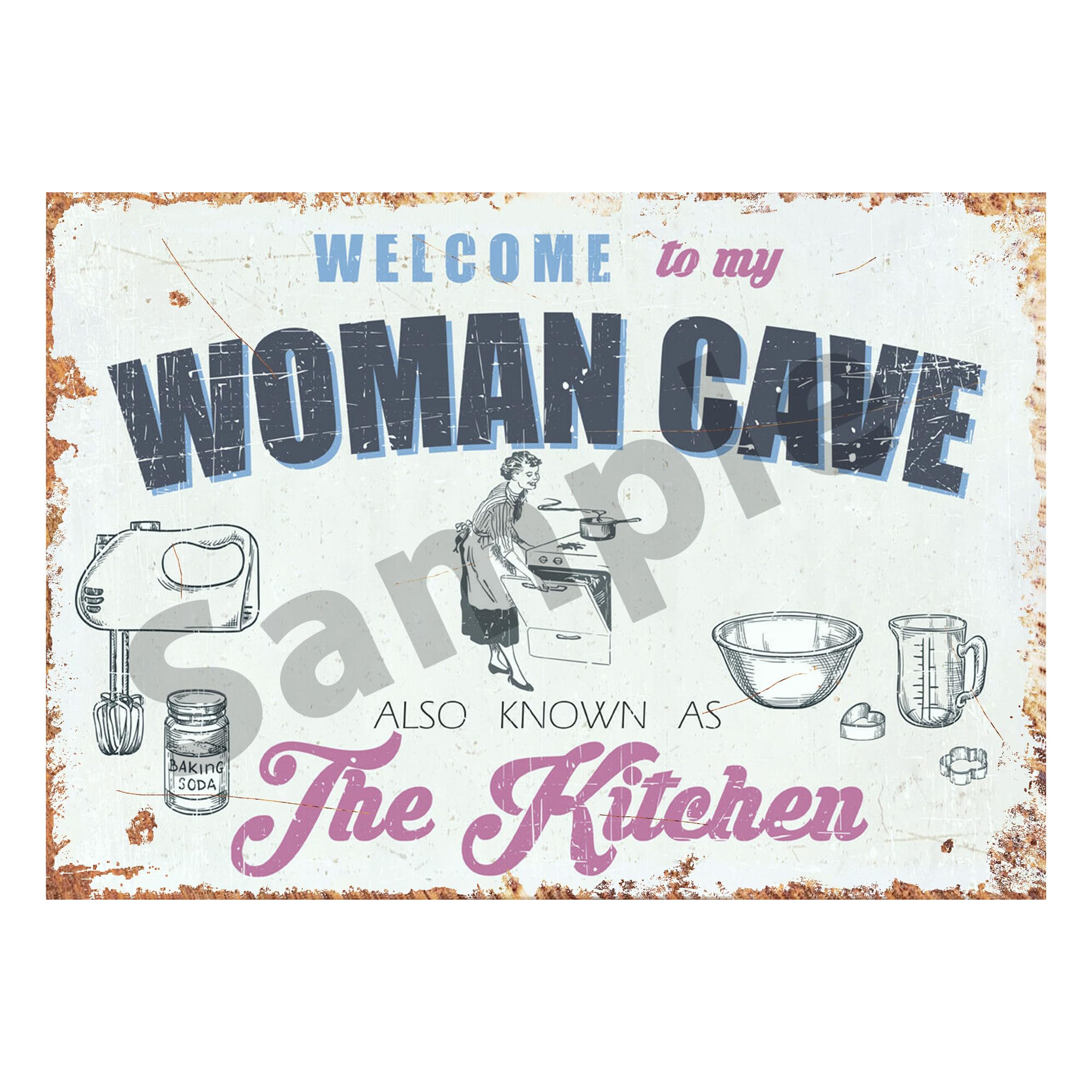 Welcome to my woman cave metal sign, Woman Cave Kitchen Cooking (Small A5 200x150mm)