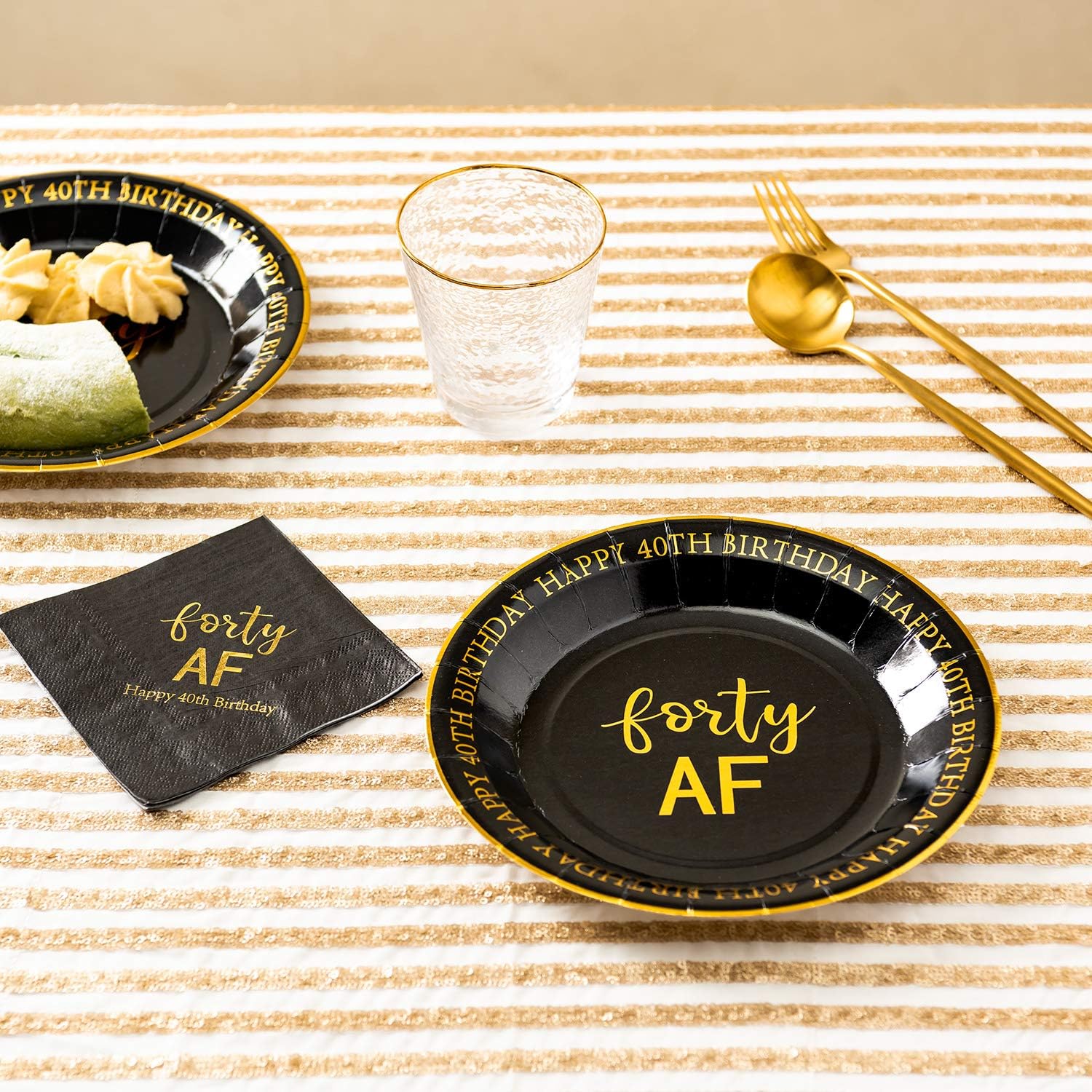 Crisky 40th Birthday Plates Black and Gold Dessert, Buffet, Cake, Lunch, Dinner Plates for 40th Birthday Decorations Party Supplies, Forty, Happy 40th Birthday! 50 Count, 9" Plate : Toys & Games