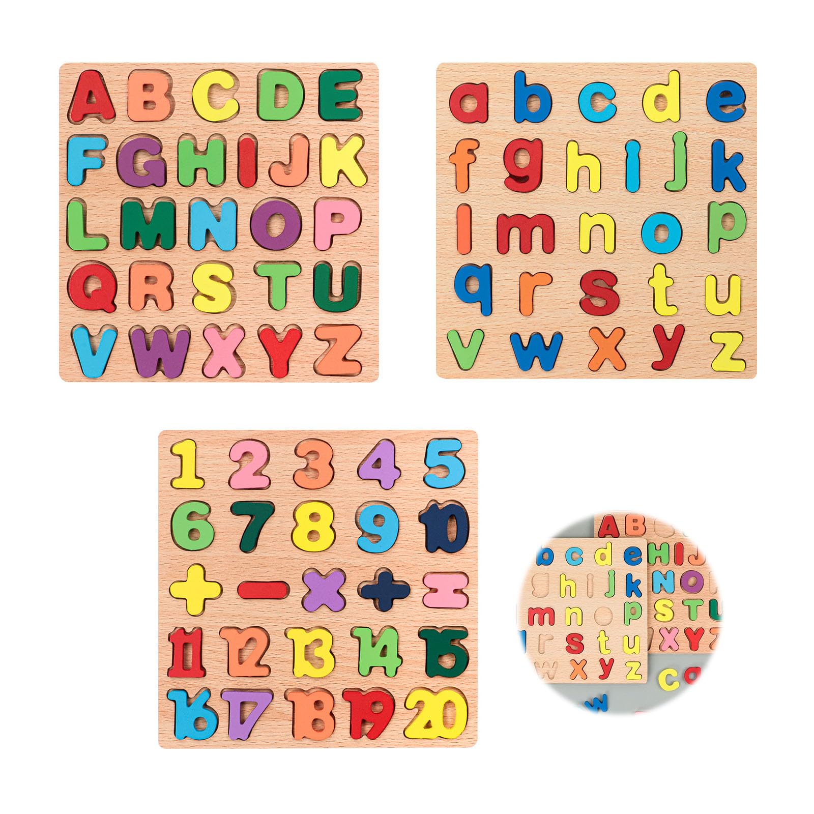 Wooden Numbers Alphabet Puzzles,Toddler Puzzle, Jigsaw Puzzle Board for Toddlers 3+ Year Old