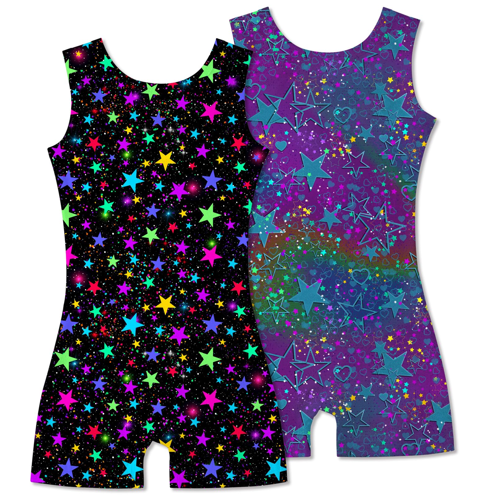 2-Pack Premium Gymnastics Leotards for Girls: Mermaid & Leopard Print Biketards with Shorts