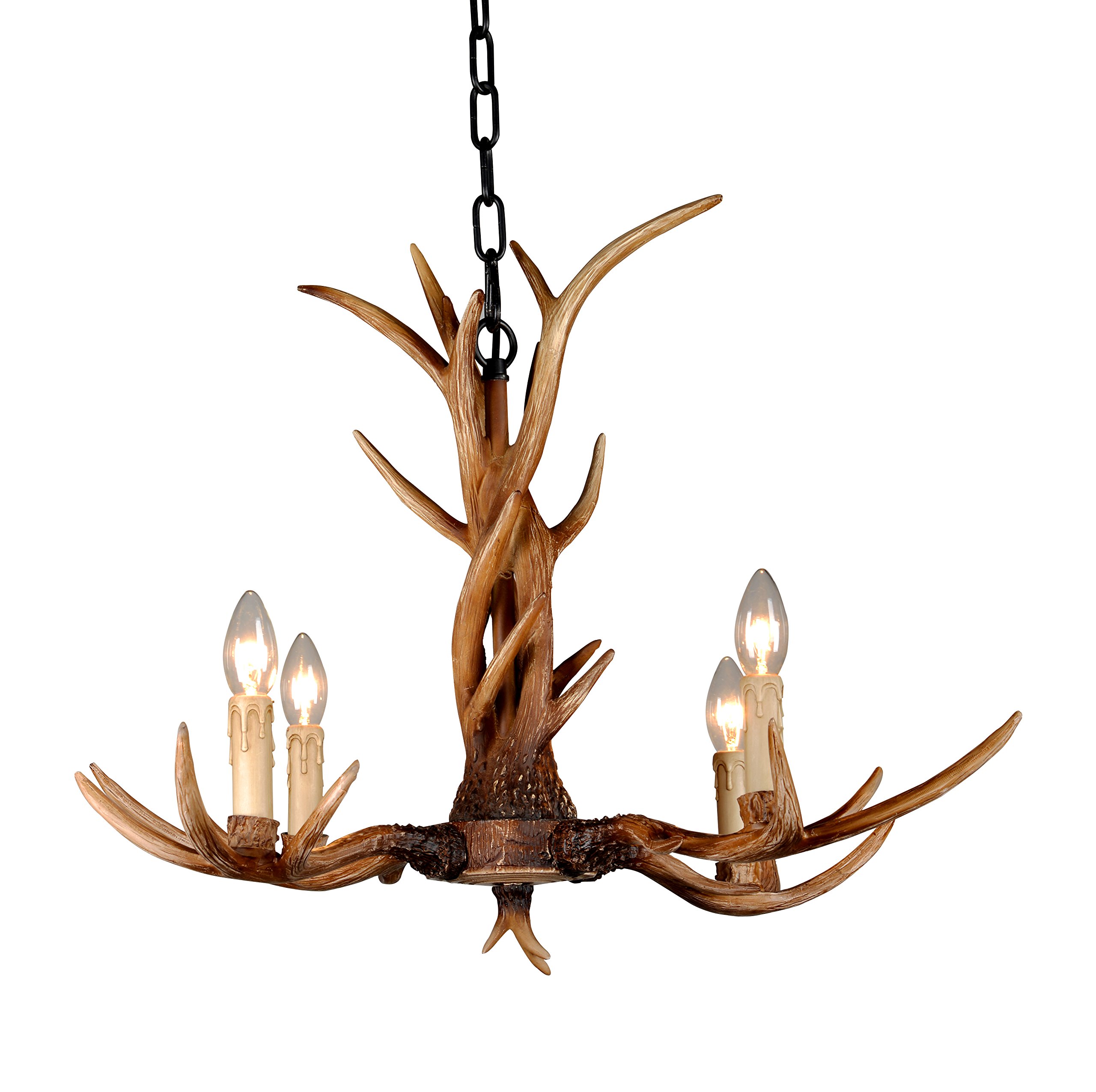 EFFORTINC Vintage Chandelier Deer Horn Resin 4 Lights,Rural countryside antler chandeliers, Study Room/Office, Dining Room, Bedroom, Living Room Chandelier