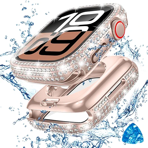Tensea [2 in 1 for Waterproof Apple Watch Screen Protector Case Series 11/10 42mm Accessories, 360 iWatch Diamond Front Bumper with Glass Film and Back Bumper, Bling Face Cover Women, 42 mm