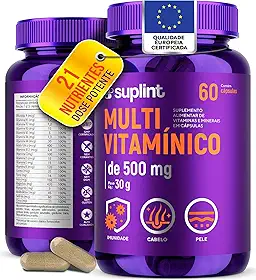 Multivitamínico 500 MG com Vitaminas A, C, D3, E, K1, Complexo B, Zinco e Cromo | 21 Ingredientes em Cápsulas Veganas | Para Adultos | Desenvolvido na Holanda | 60 Cápsulas