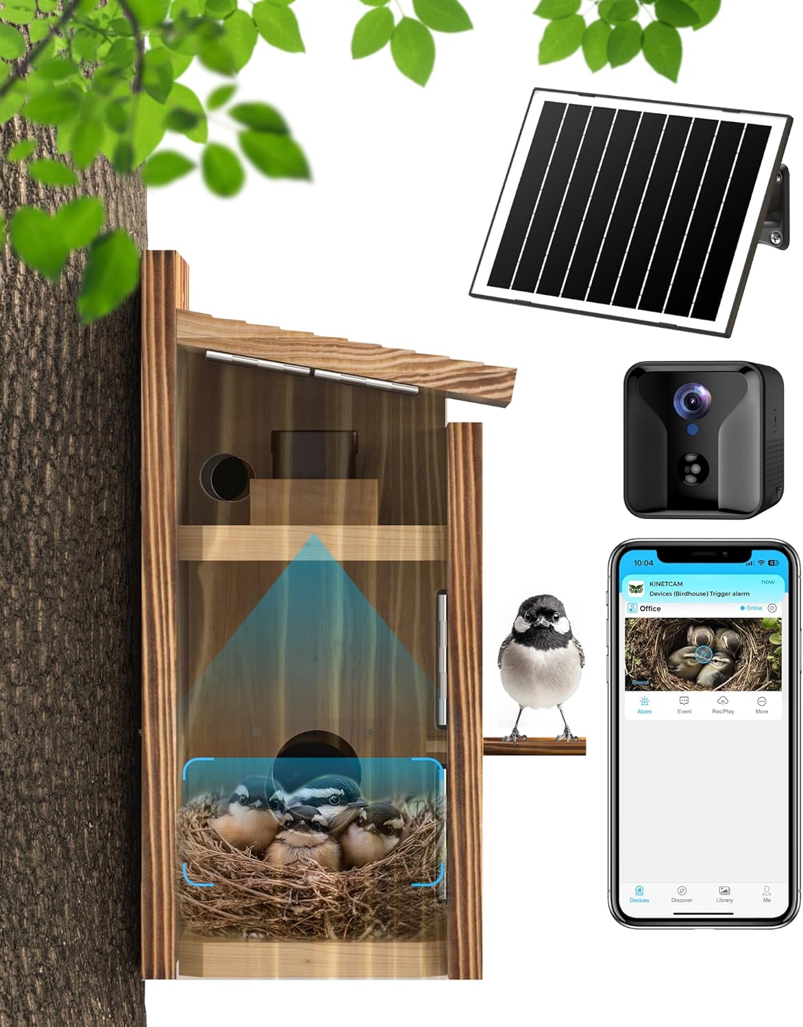 KinetCam Bird House with Camera Solar Powered,2K HD Wi-Fi Bird Watching