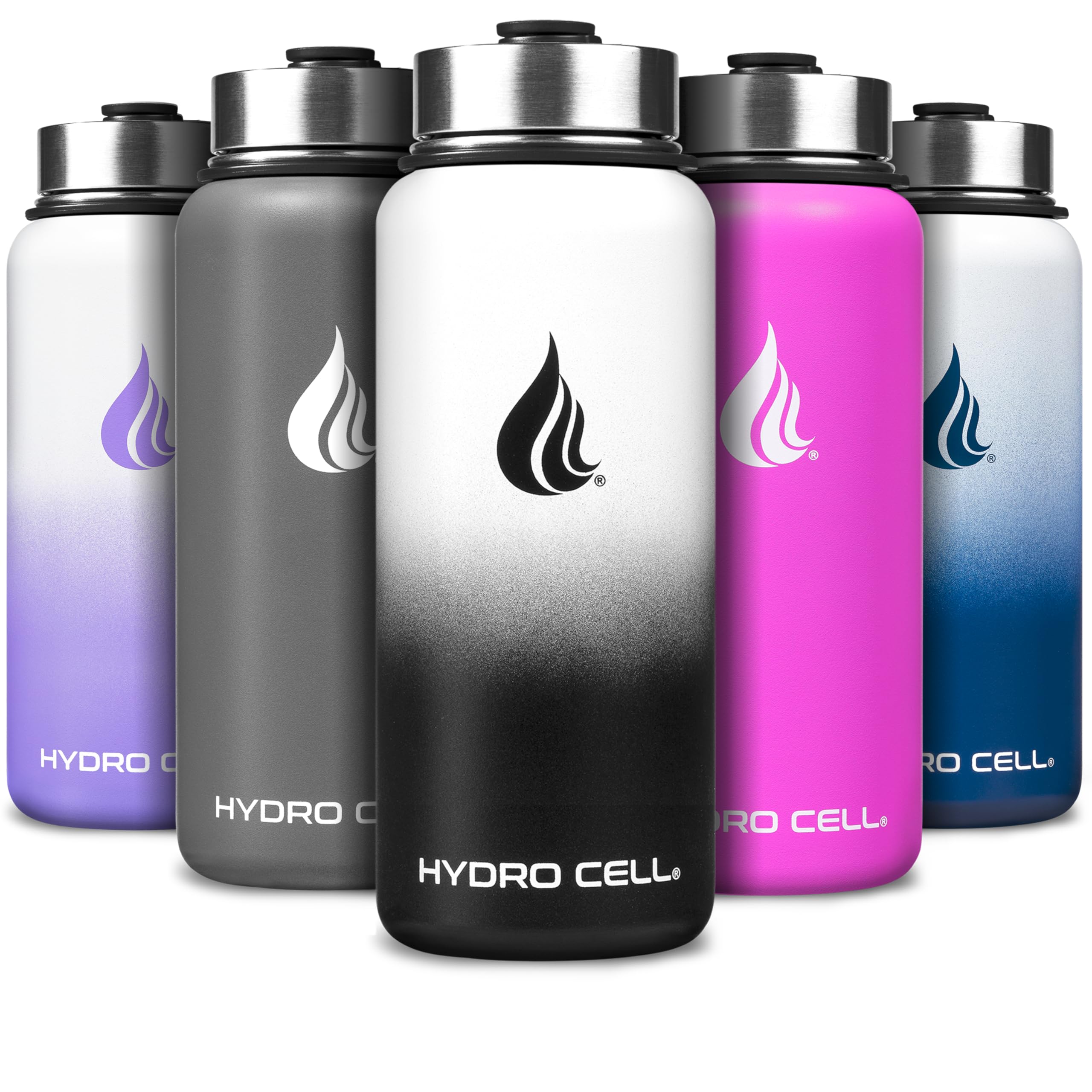 HYDRO CELL Stainless Steel Insulated Water Bottle with Straw - For Cold & Hot Drinks - Metal Vacuum Flask with Screw Cap and Modern Leakproof Sport Thermos for Adults (Black/White 32oz)