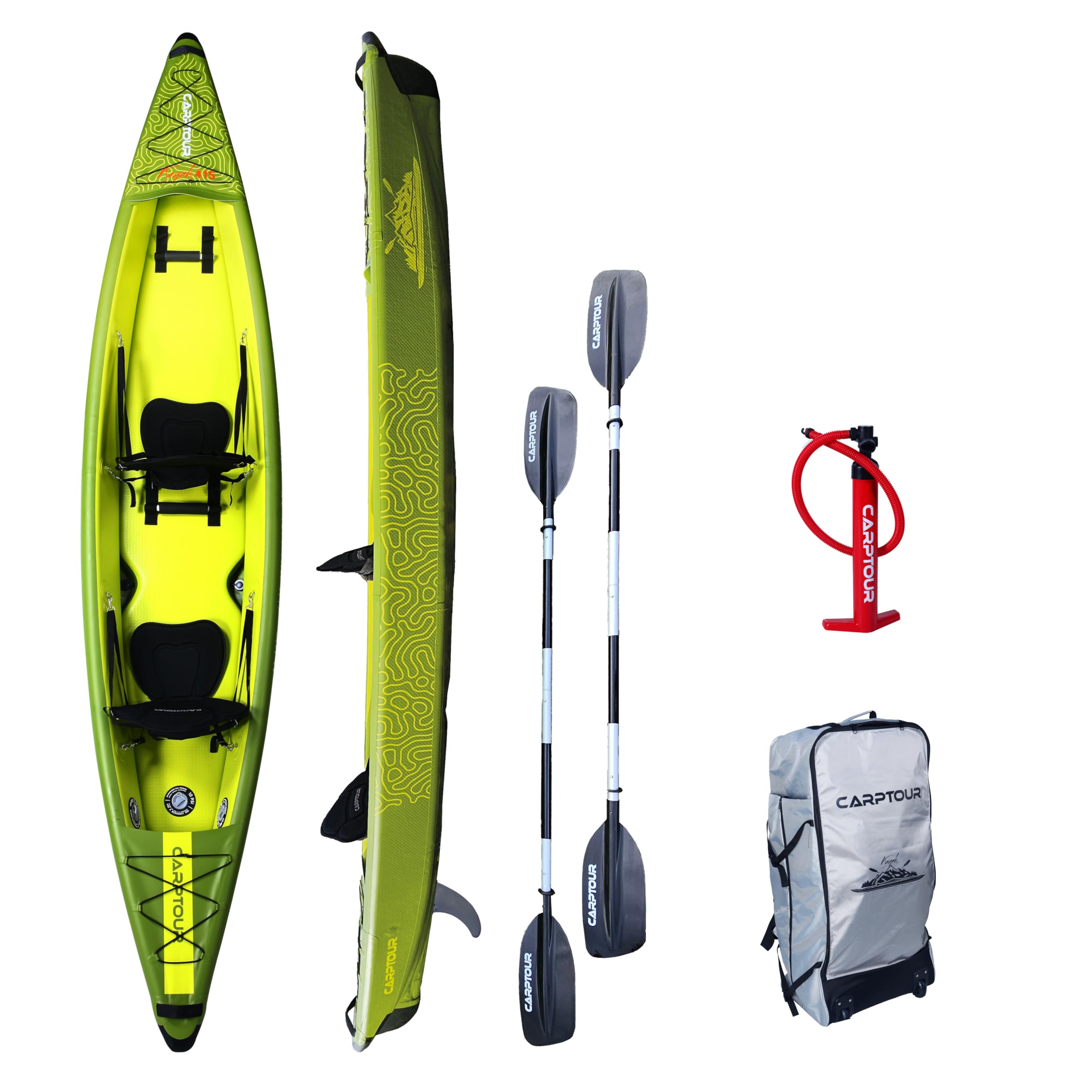 Drop Stitch Kayak gonflable avec pagaie et 2 sièges, Kayak avec pompe à air, kayak gonflable avec sac de transport pratique, bateau à pagaie