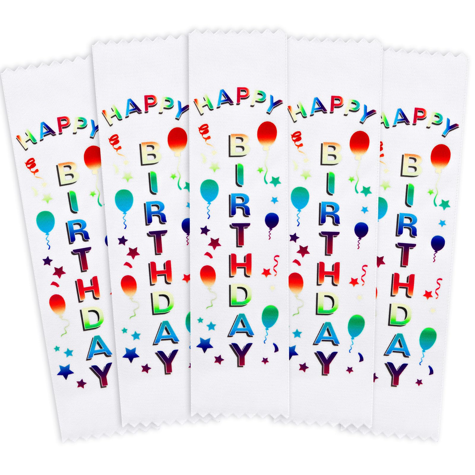 Berlune 100 Pieces Happy Birthday Award Ribbon White Bookmark Style Award Ribbons Bulk Balloon Satin Fabric Ribbons for Birthday Party Favors and Baby
