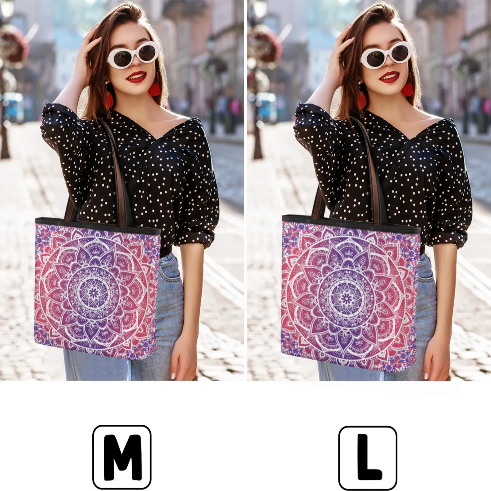 Mandala Patterns Tote Bag Multi Pocket Zippered Beach Bag Lightweight Waterproof Handbag for Women Men Work Gym Travel Swimming Yoga Grocery Shopping M