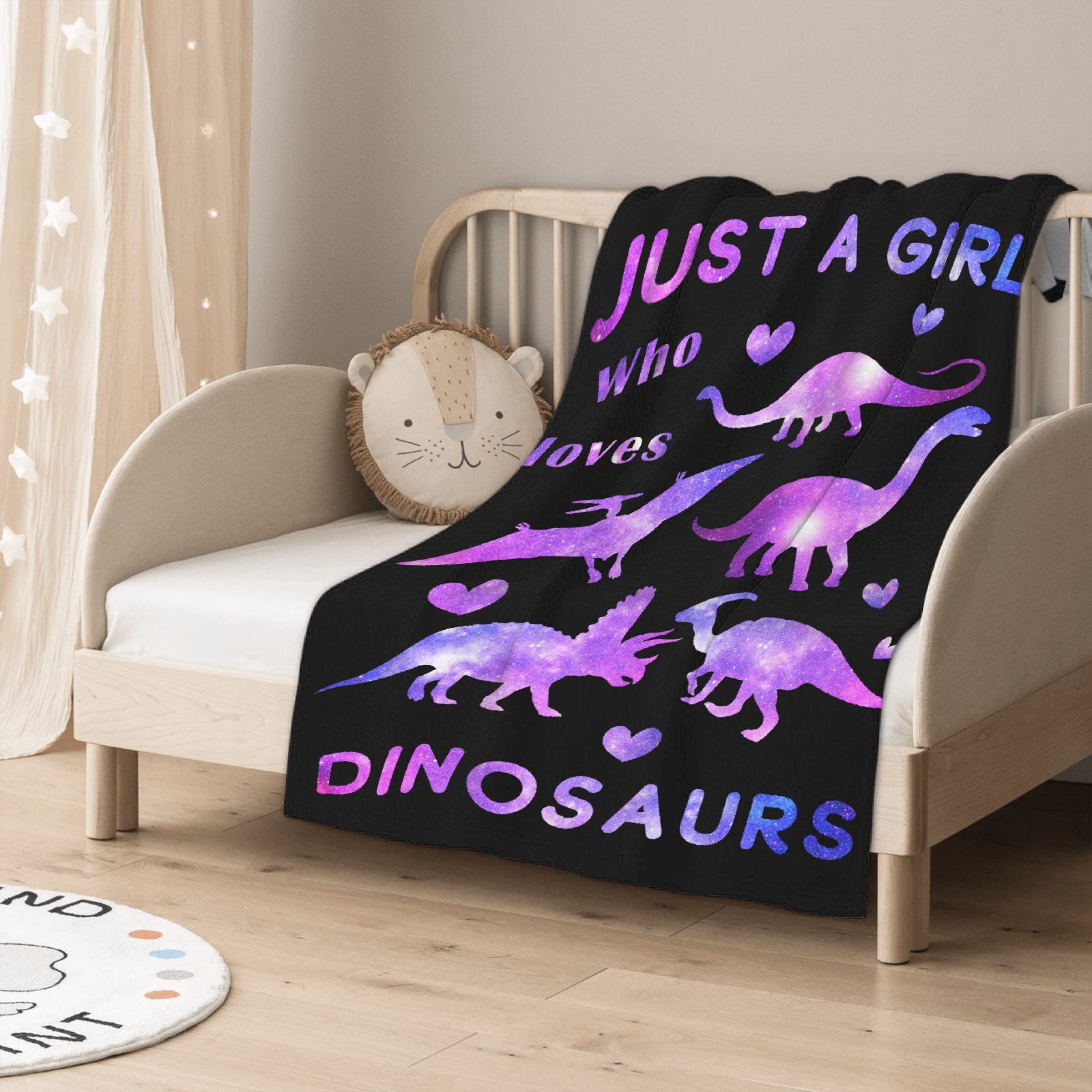 Just A Girl Who Loves Dinosaurs Throw Blanket - 60x50 Inch, Colorful Dino Print, Flannel 8 thumbnail image