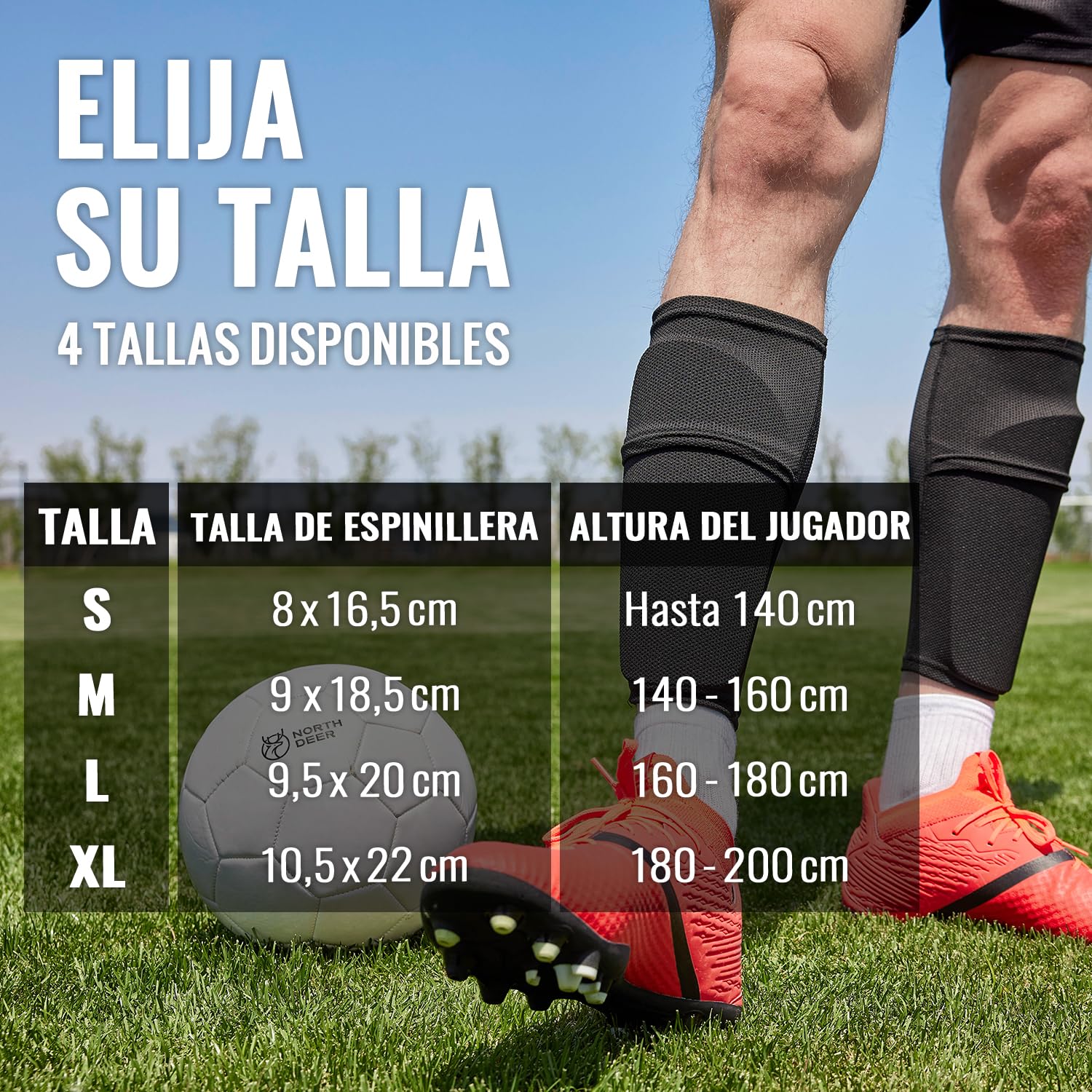 Northdeer Espinilleras Infantiles para Hombre, Incluye Medias con Bolsillo optimizado – Espinilleras de fútbol para Introducir