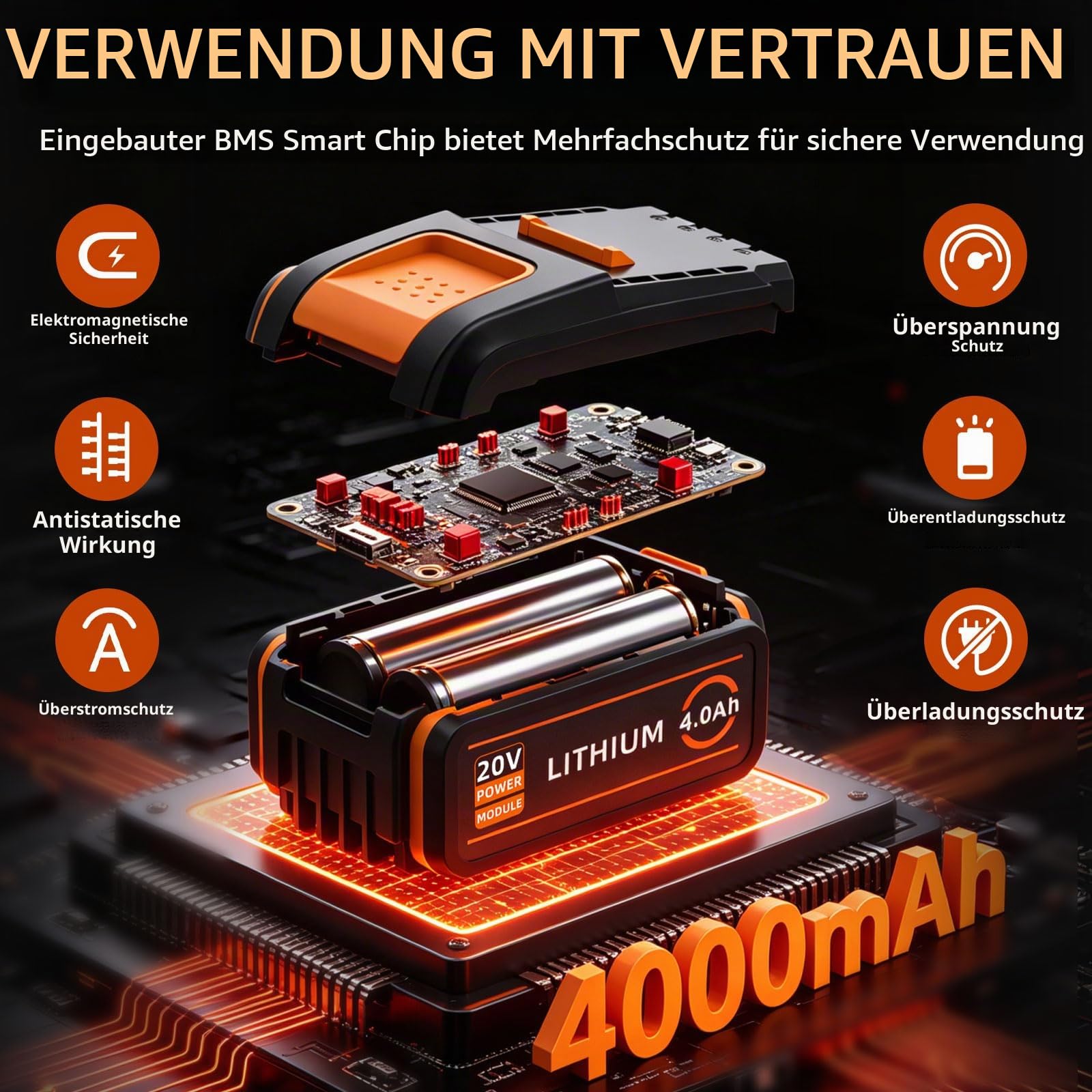 2er Pack 20V 4,0Ah Akkus für Worx 20 Volt Lithium-Ion-Batterien kompatibel mit PowerShare Serie Kabellosen Elektrowerkzeuge-Modelle WA3520 WA3525 WA3575 WA3578