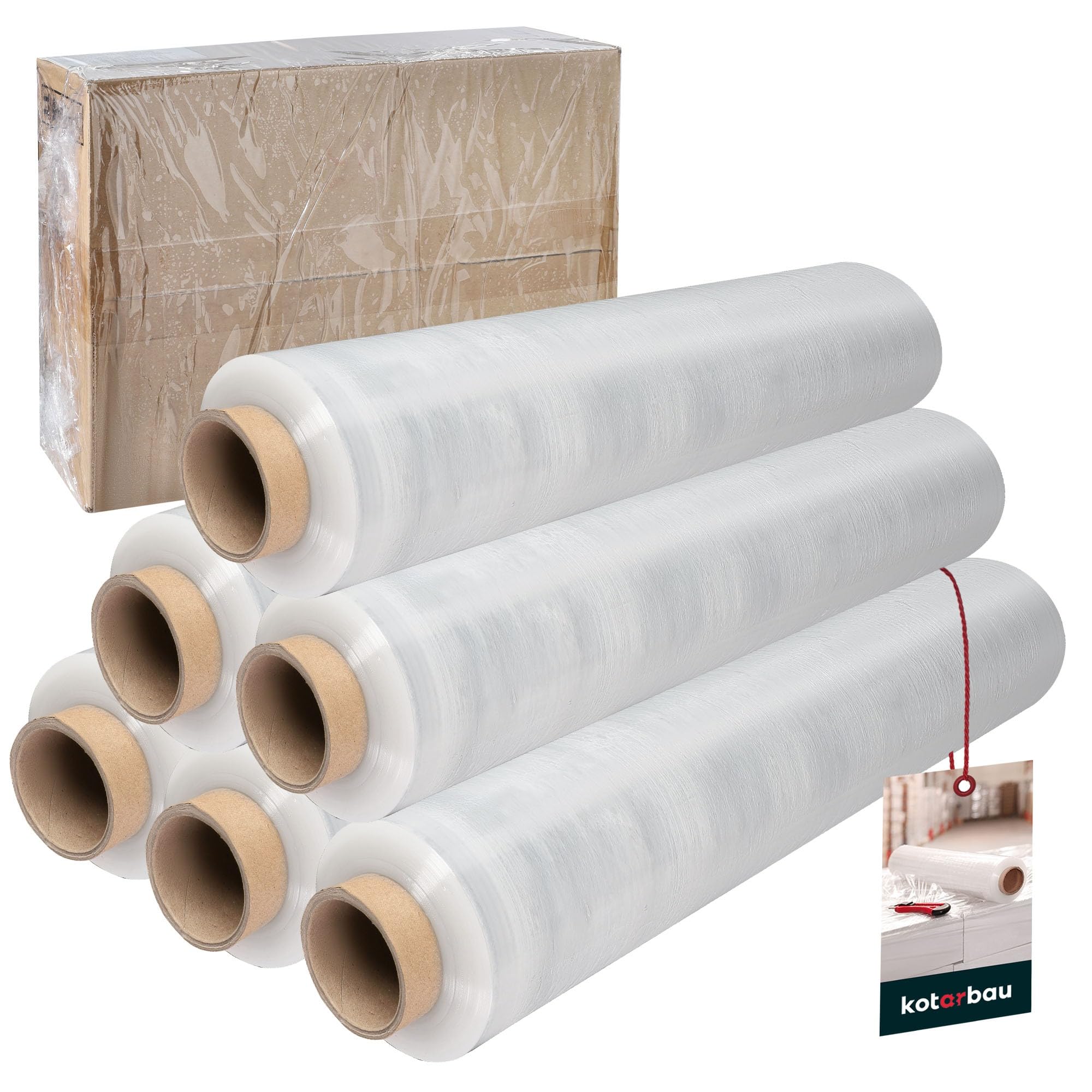 KOTARBAU® 6 rotoli di pellicola estensibile 2,6 kg | L 350 m larghezza 50 cm | Rotolo di pellicola estensibile trasparente pellicola per imballaggi mobili