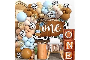137 Boys First Birthday Decorations – Blue Cow Print Balloons Garland Arch Kit