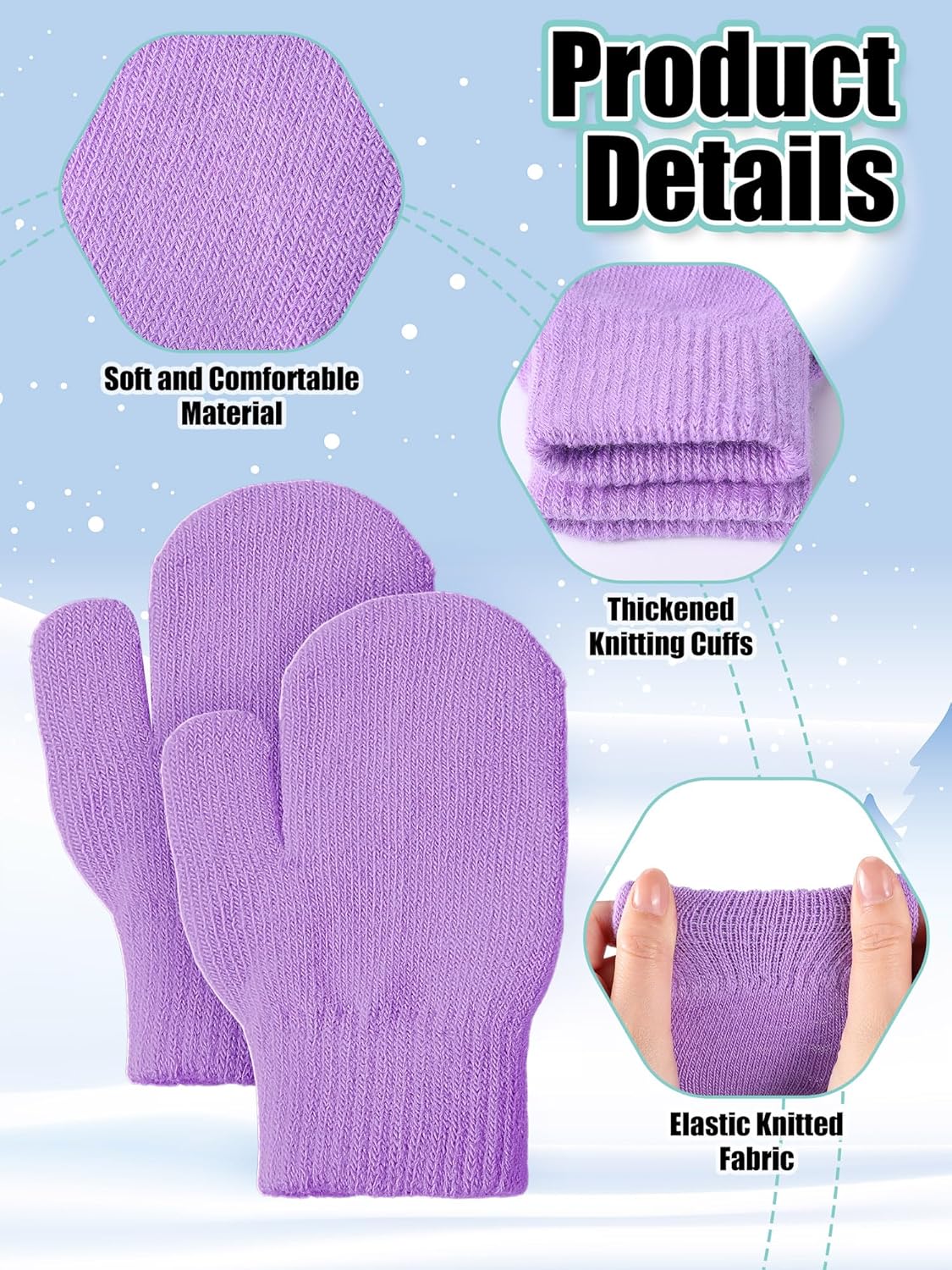 24 Pairs Mittens Gloves Bulk Warm Full Finger Magic Stretch Winter Knit Mitten - Image 3