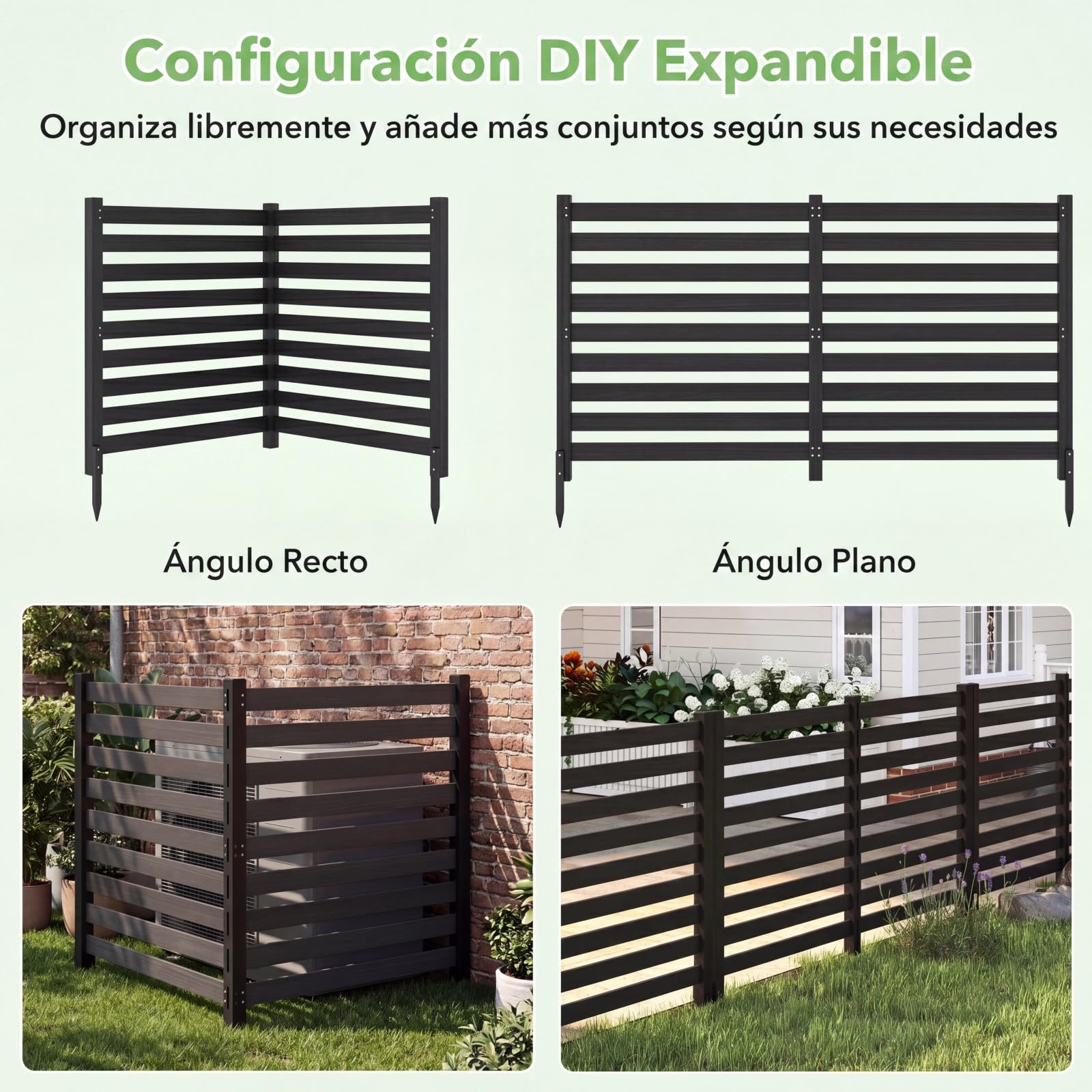 COSTWAY Valla de Privacidad de Madera Abeto, 2 Paneles, 980 x 1070 mm, valla ocultacion jardin exterior, Pantalla de Privacidad Aire Acondicionado Jardín, Psicina (Negro)