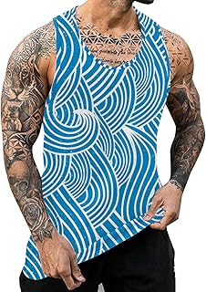 Generisch Herrenwesten Männlicher Sommer-beiläufiger gestreifter Druck-Trägershirt-Rundhals-ärmellose Weste-Bluse Tank Top...