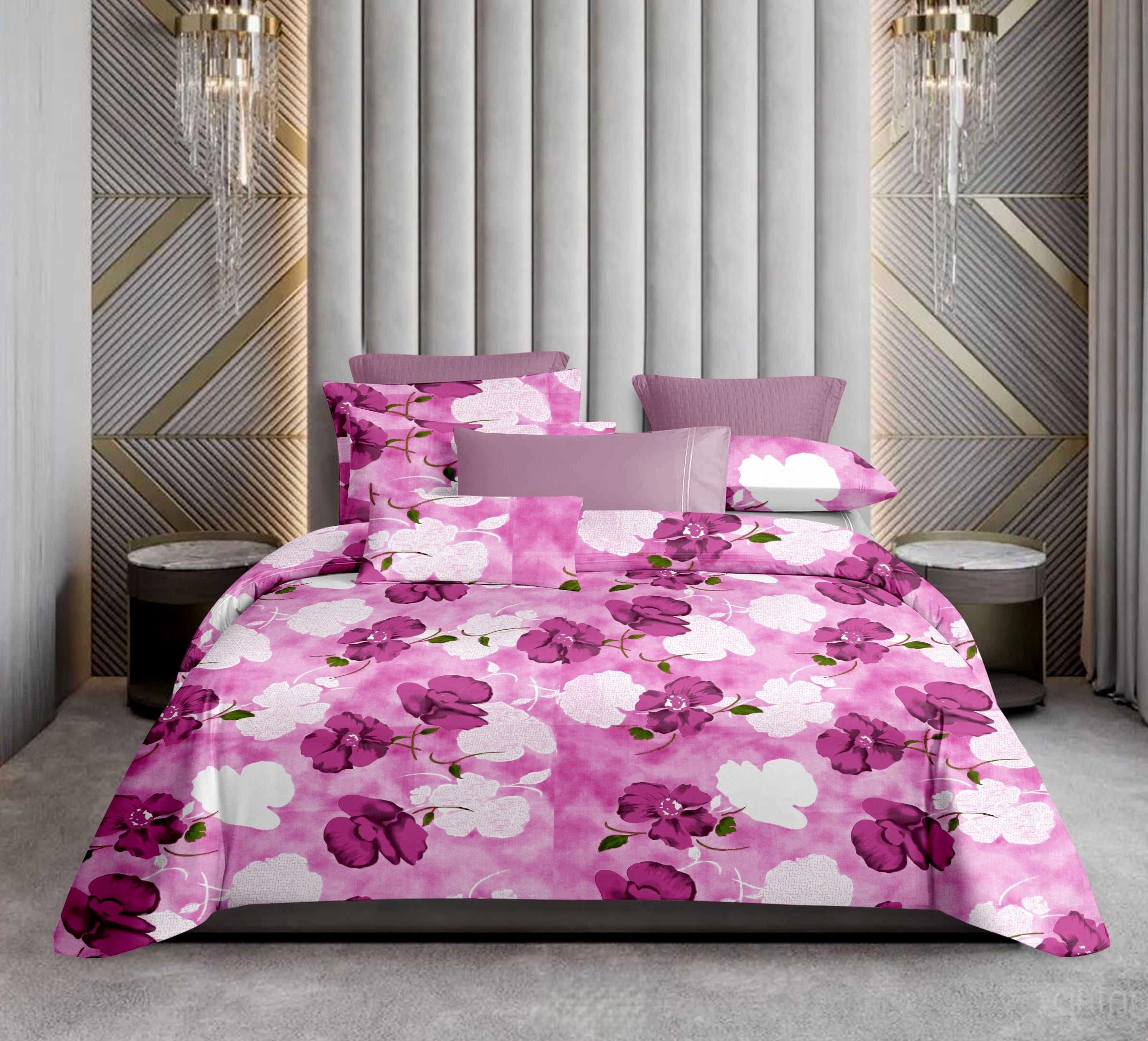 KITEX Relax 90 King Size Bedsheet | 100% Cotton Flatsheet King Size with Two Pillow Covers| 160 TC | Super Soft Bed Sheet for King Size Bed | Floral Design (225 x 250 cm, Pink Floral Design (2771)-image-28