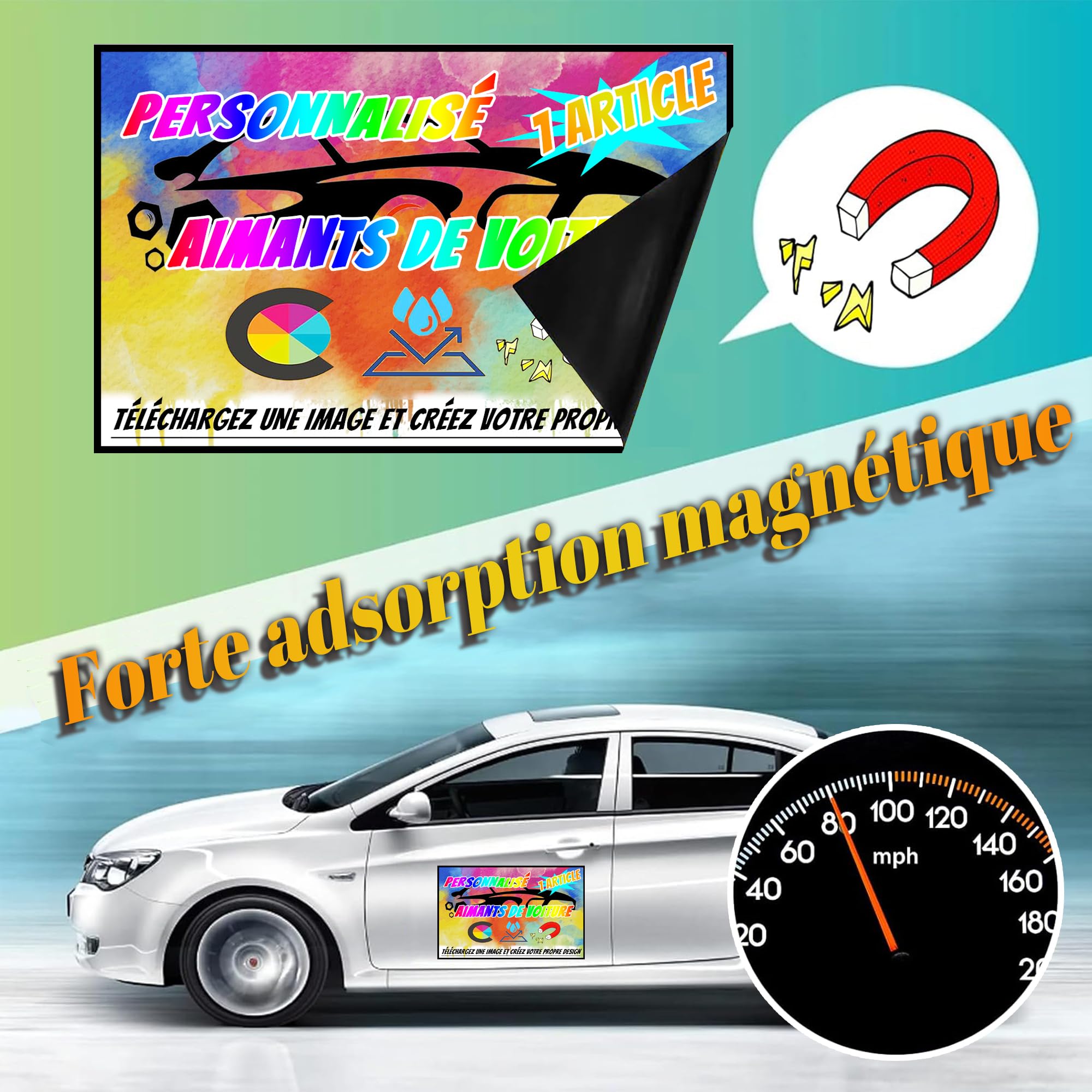 Autocollants magnétiques personnalisés, Panneau magnétique pour Voiture, avec Texte et Photo personnalisés, Alternative aux Autocollants de Voiture et à Ventouse.
