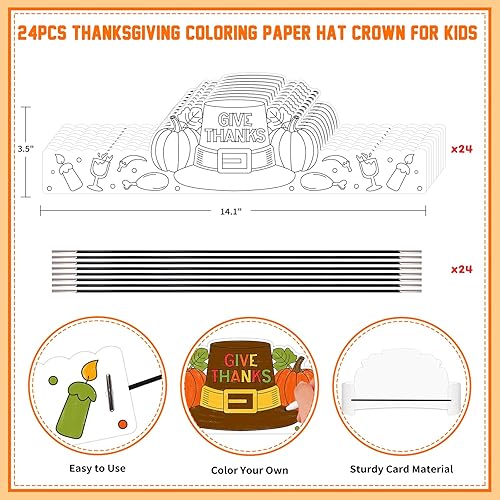 Miniatura 7 de WhatSign Sombreros de Acción de Gracias para colorear, sombreros de pavo de Acción de Gracias para niños, 24 piezas de diadema de Acción de Gracias,