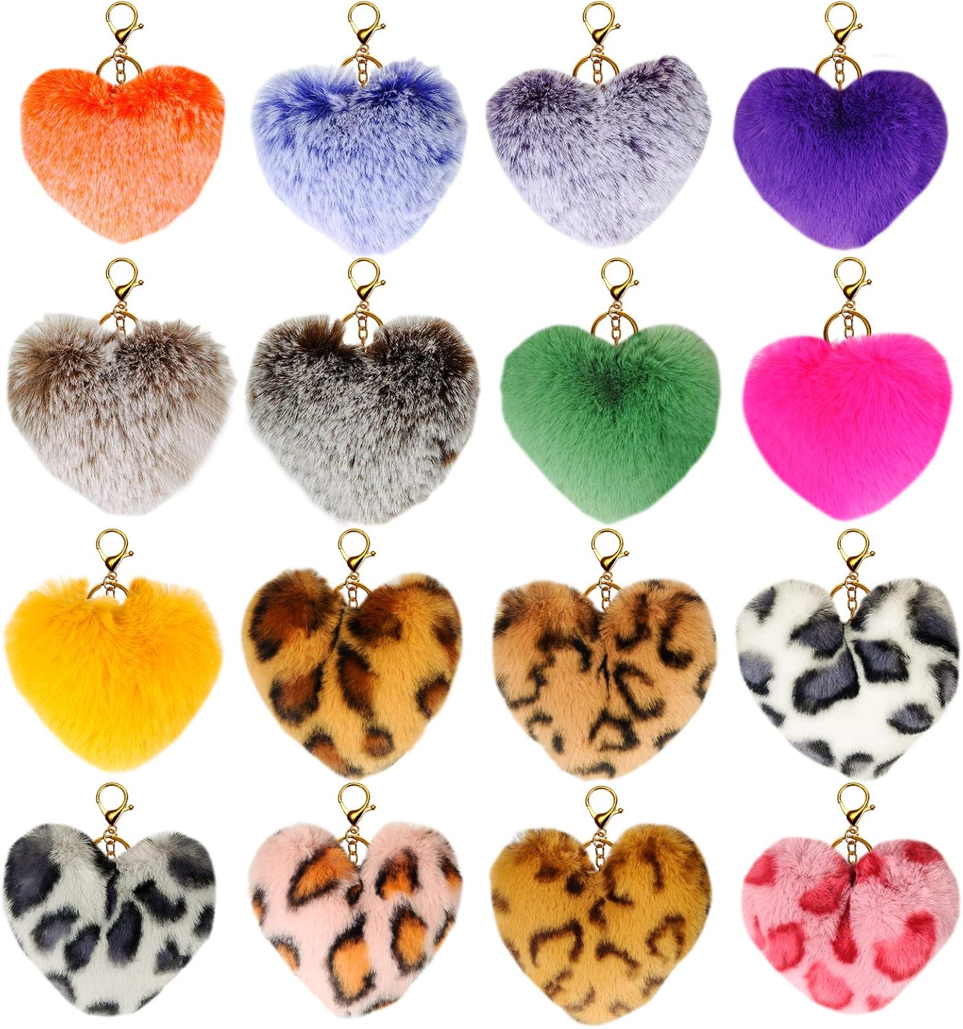 JOYYPOP 16 PCS Pom Poms Keychains Heart Shape Fur Balls