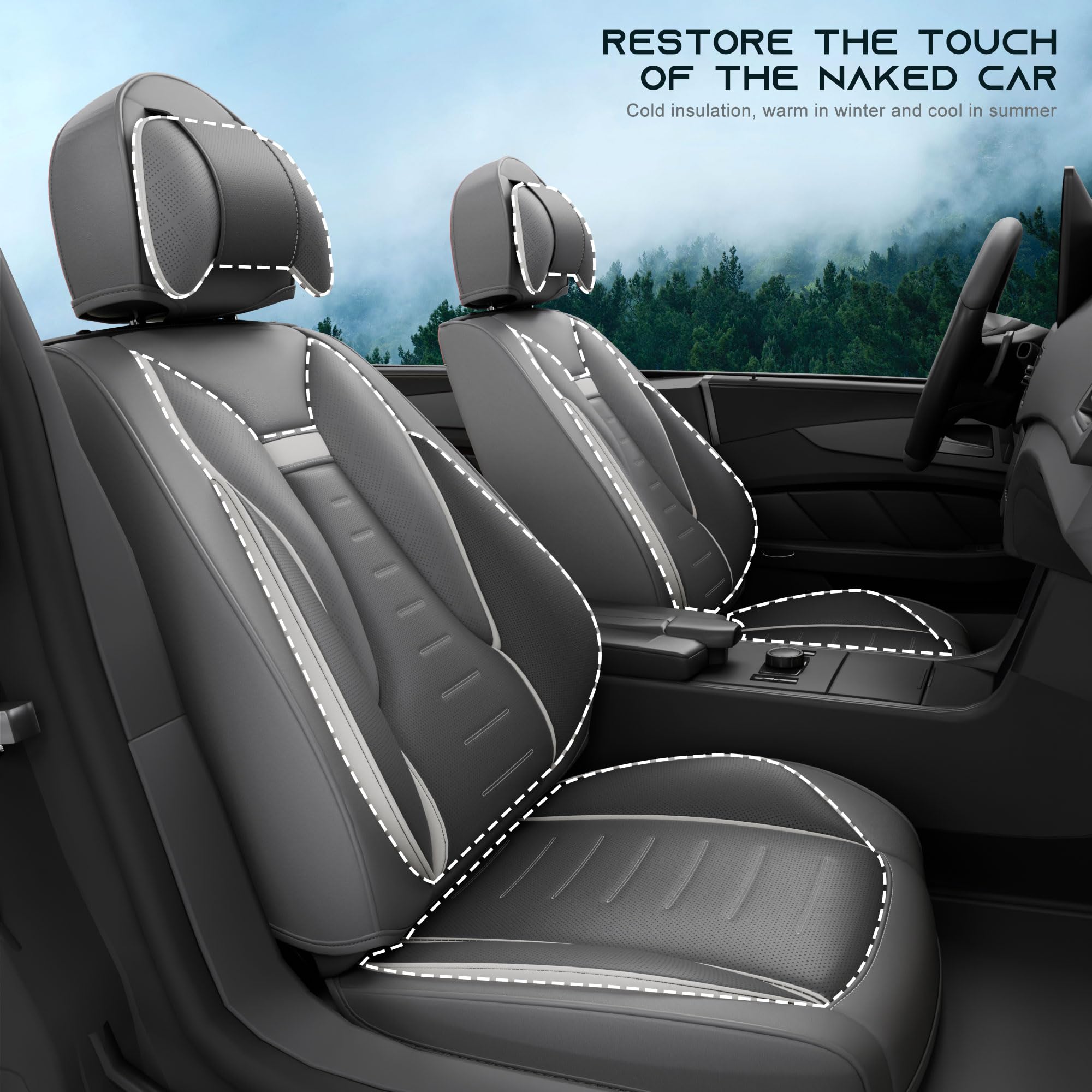 5PCS Angel Wings Front and Back Car Seat Covers Auto Interior Accessories with Water Proof Nappa Leather for — view 6