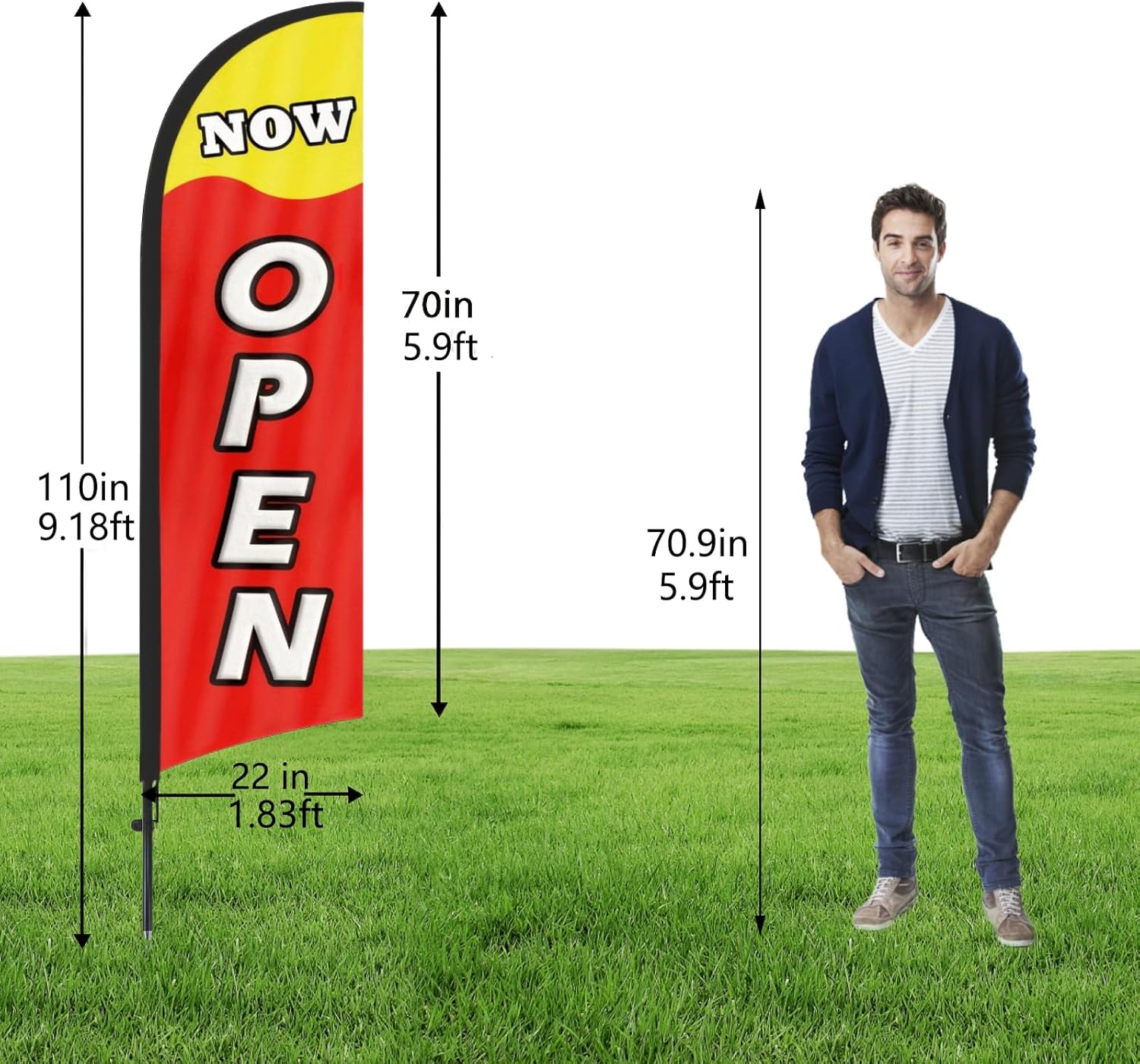 Now Open Flag for Business, 9.18FT Double-Sided Outdoor Advertising Swooper Banner with Pole Kit & Ground Stake – Tear-Resistant Polyester Feather Flag for Shops, Events & Promotions - Image 2