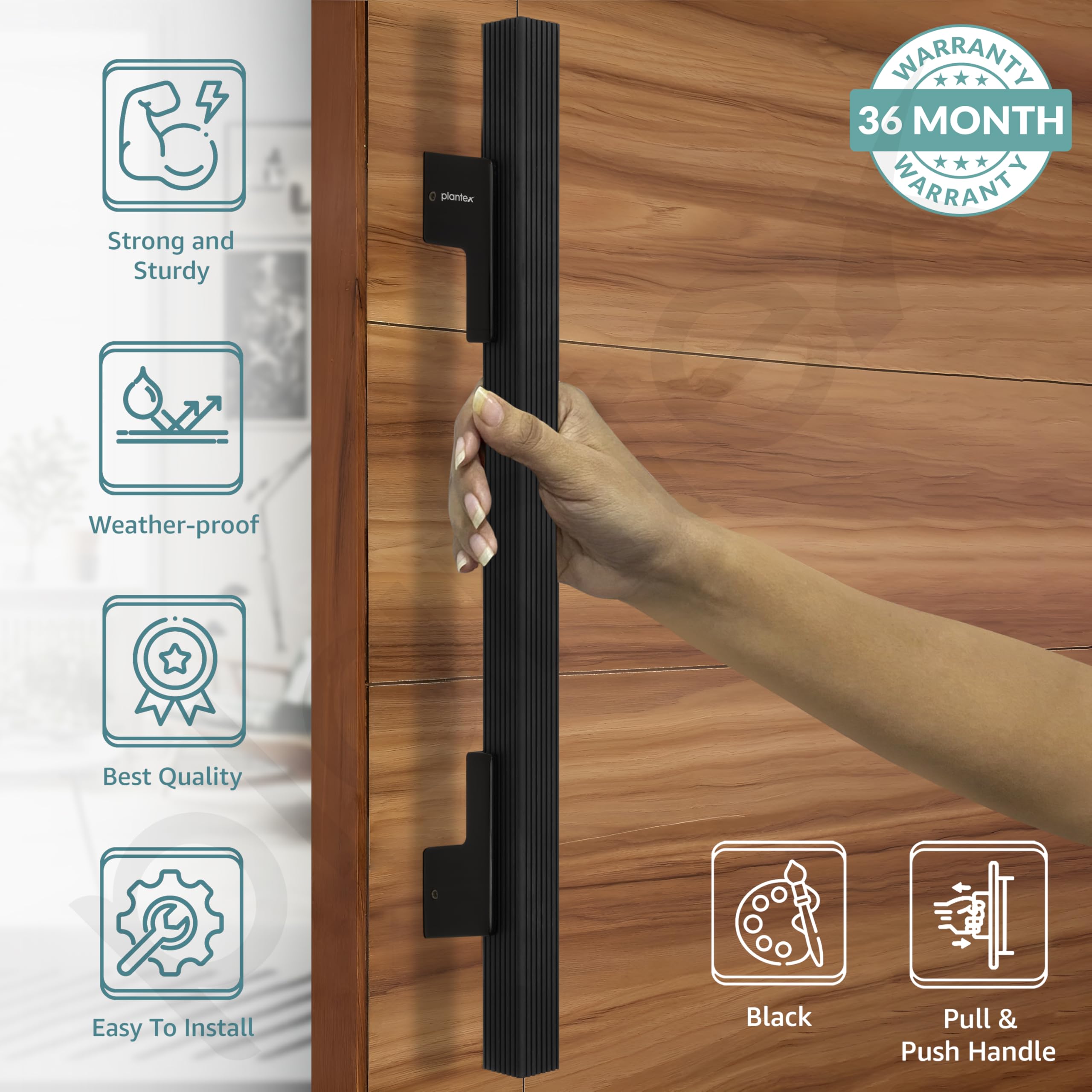 Plantex 17 Inch Main Door Handle for Wooden Doors - Pull-Push Handle Accessory (Pack of 1, Black) — Amazon image 2