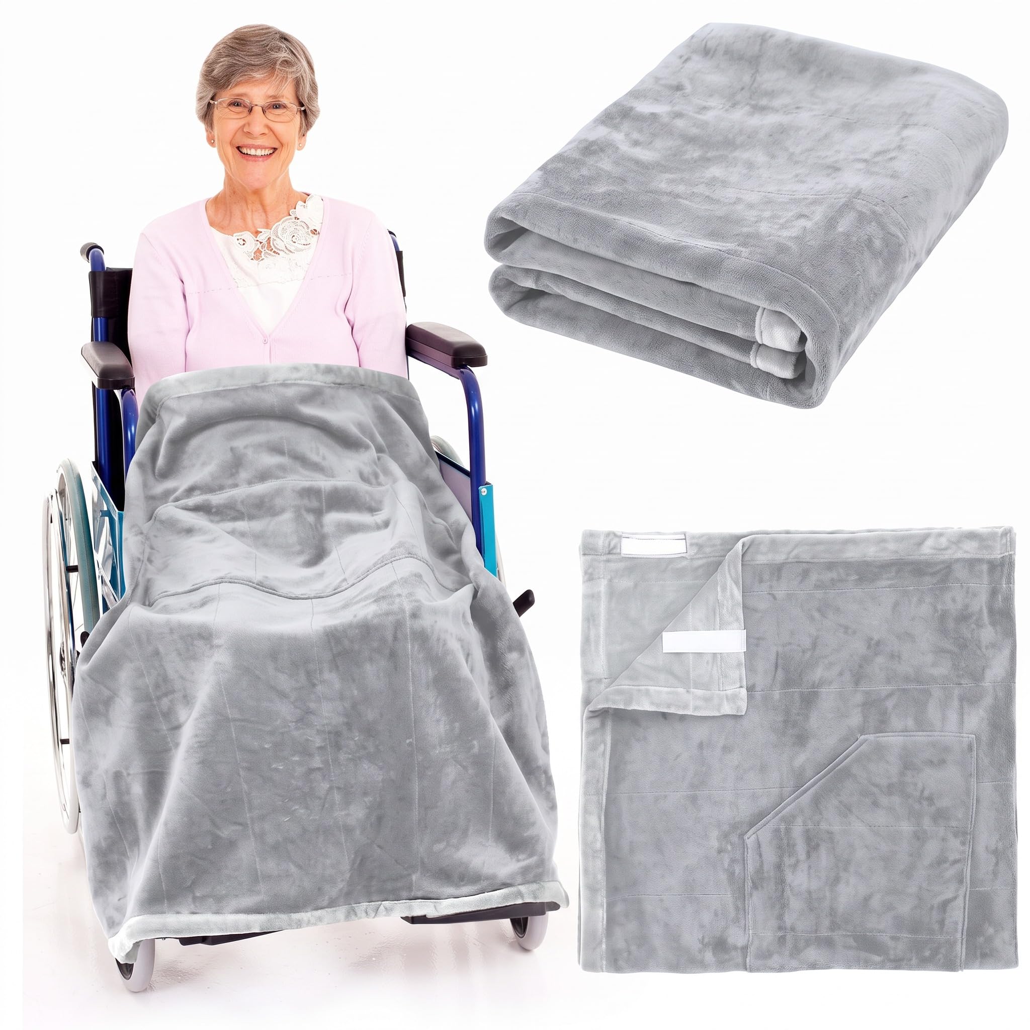 Newwiee Christmas Wheelchair Blanket with Pouch, Grey, Simple
