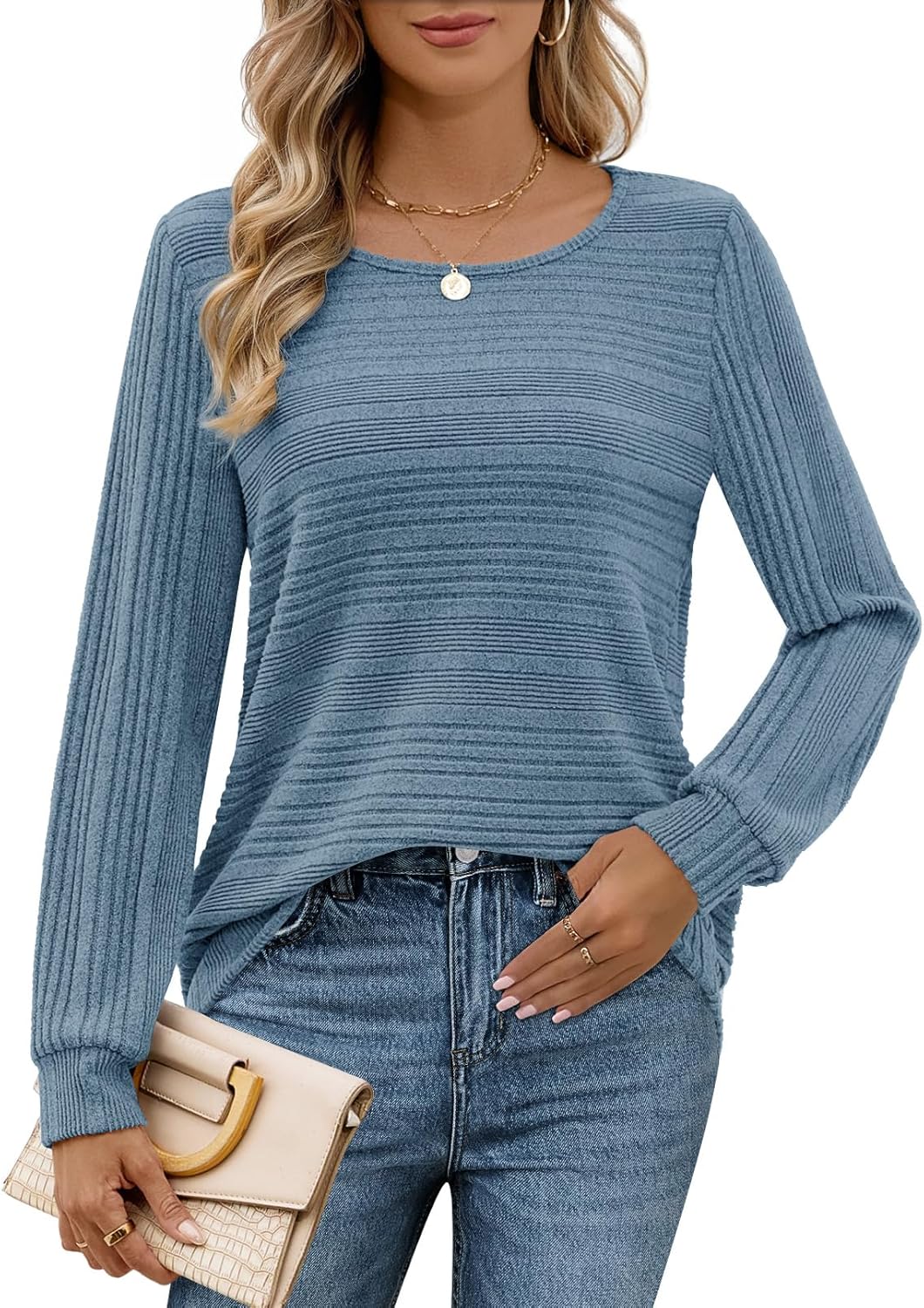 MEROKEETY Women's 2025 Fall Lightweight Sweater Shirt Long Sleeve Boat Neck Ribbed Knitted Tunic Pullover Tops - Image 6