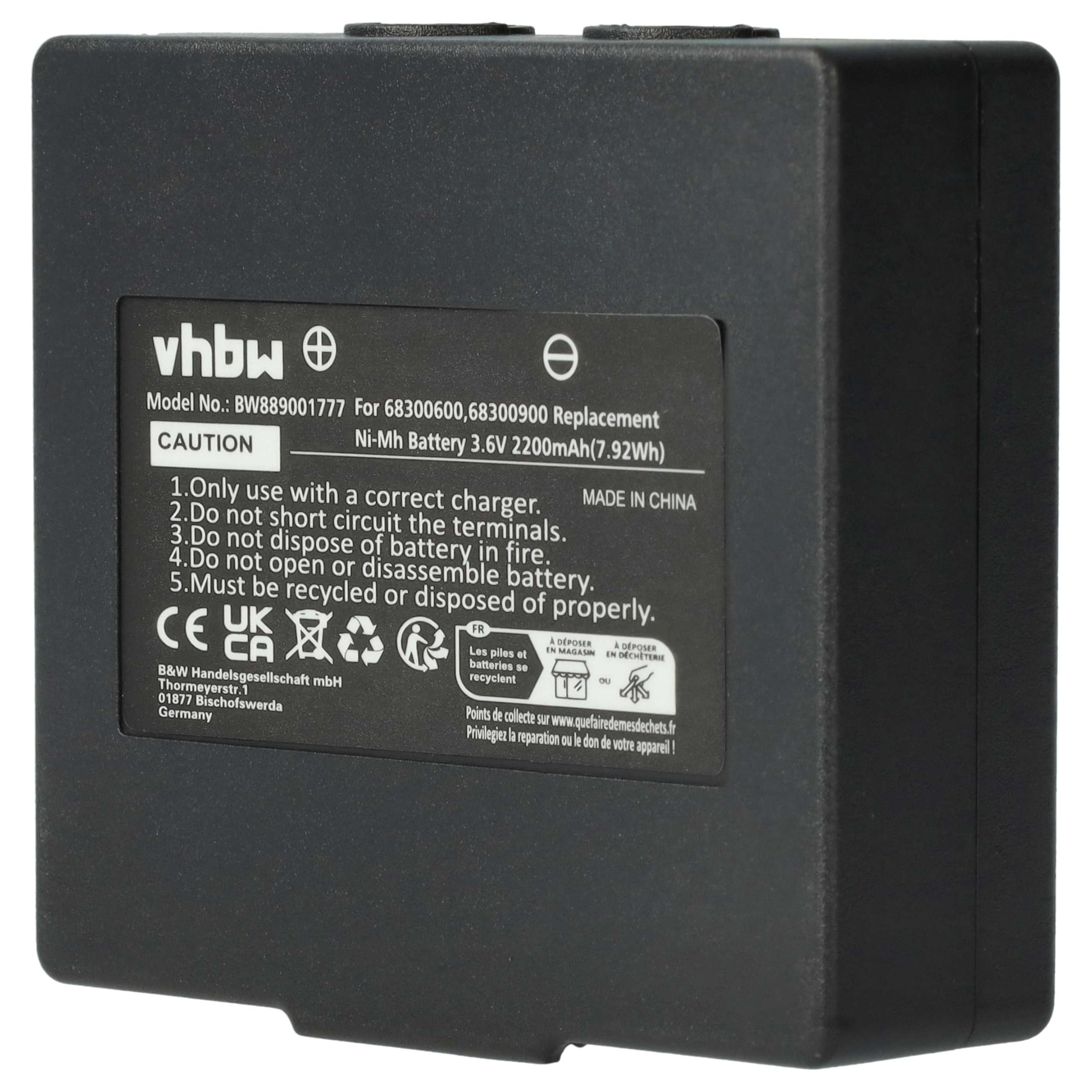 vhbw 2x batteria sostituisce Hetronic 900, 68300900, 68300600, HE900 per Radiocomando Industriale, Telecomando (2200mAh, 3,6V, NiMH) - Nero