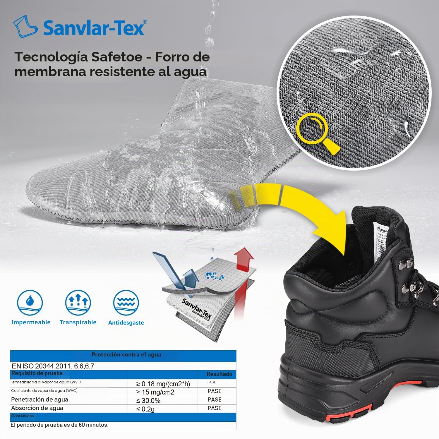 Botas de seguridad para hombre SAFETOE M-8565 de ajuste ancho con puntera compuesta no metálica Botas de trabajo ESD antiestáticas impermeables de cuero de vaca de alta resistencia con placa