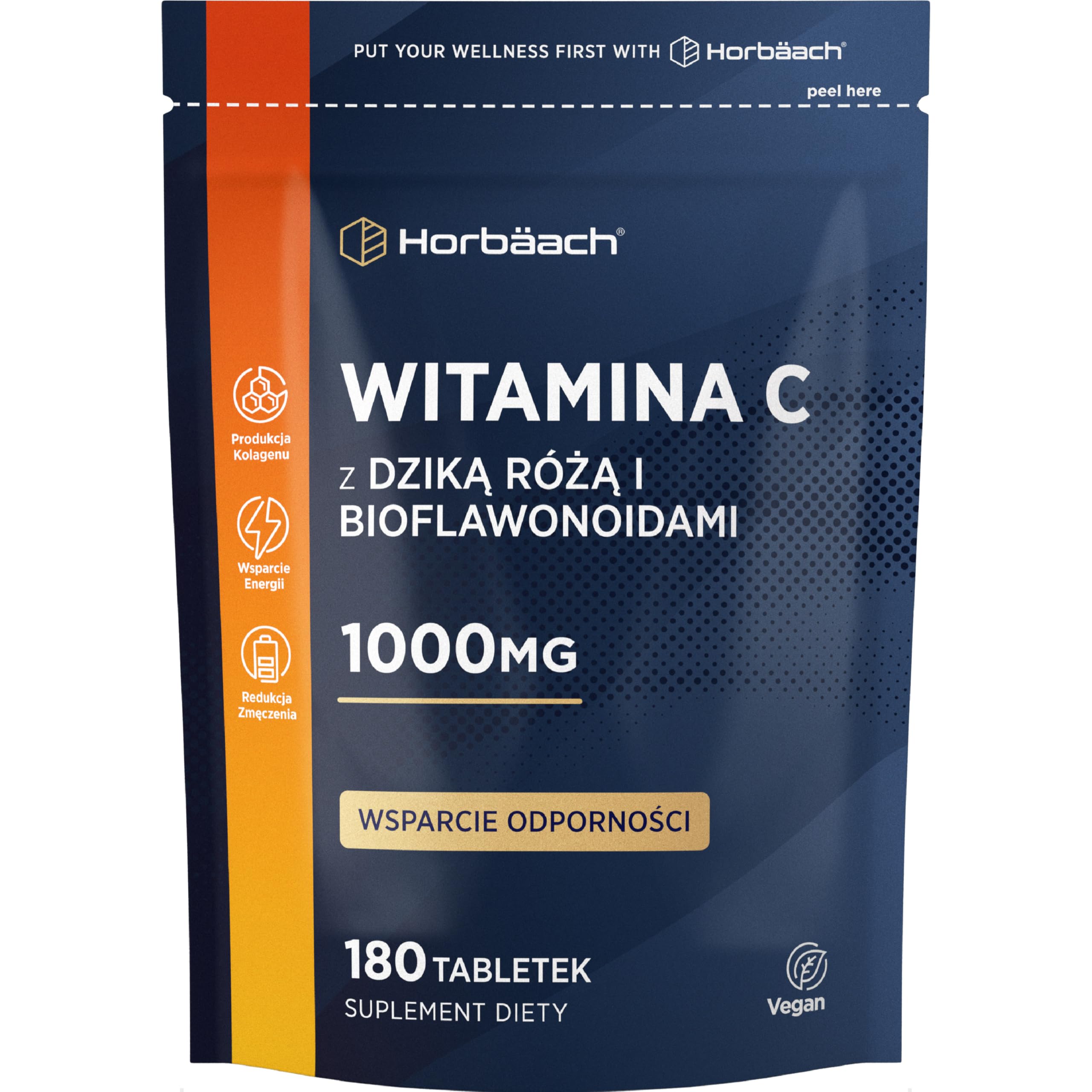 Witamina C 1000mg z Dziką Różą i Bioflawonoidami | Wysoka Dawka | 180 Tabletek - 6 Miesięcy Suplementacji | Suplement Wegański | marki Horbaach