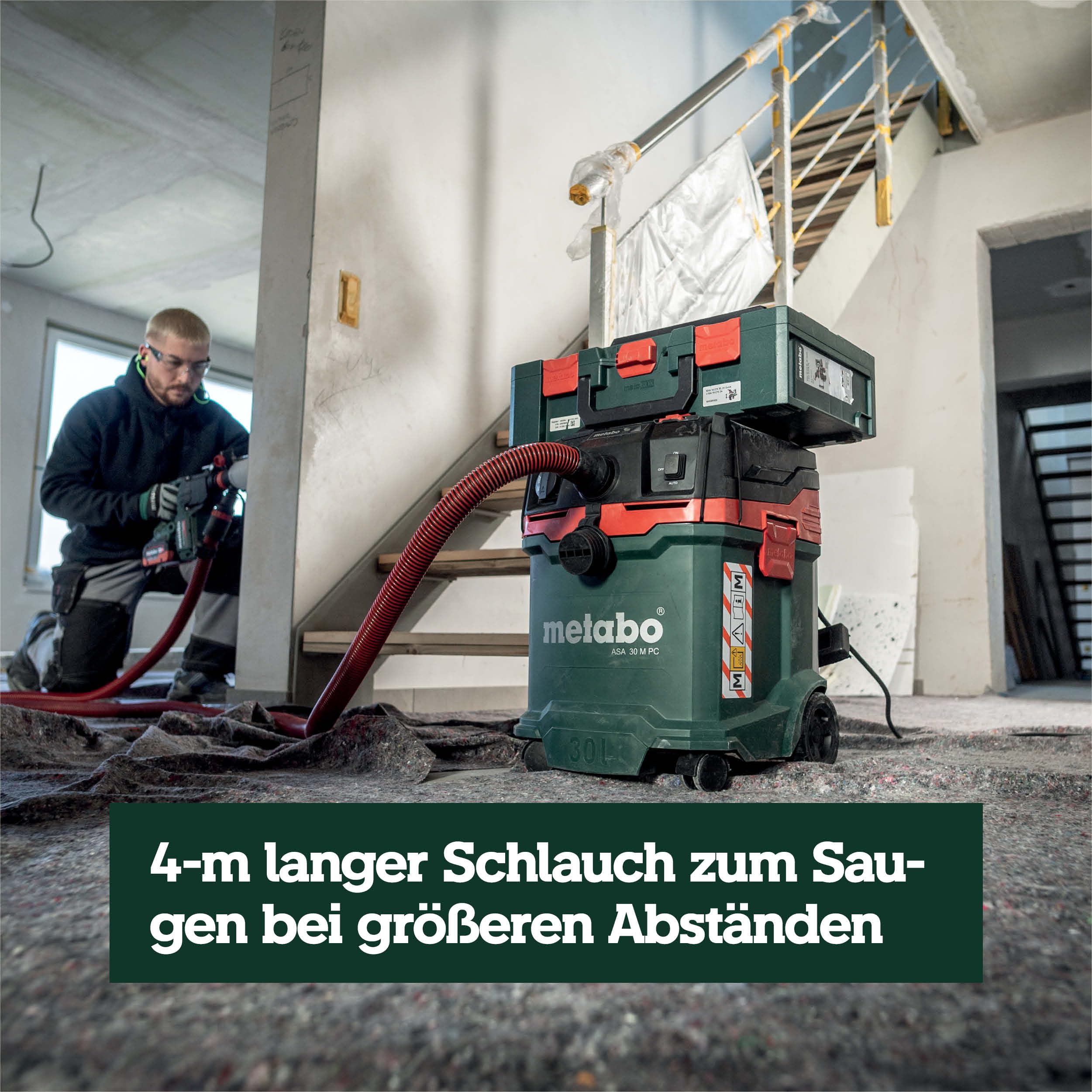 metabo ASA 30 M PC Allessauger, Kompakter Nass- und Trockensauger, 1200 W | Industriesauger Staubklasse M, 8 m Kabel, mit Antistatik-Schlauch, Filterabreinigung und Zubehör-Set, 30 l Behälter