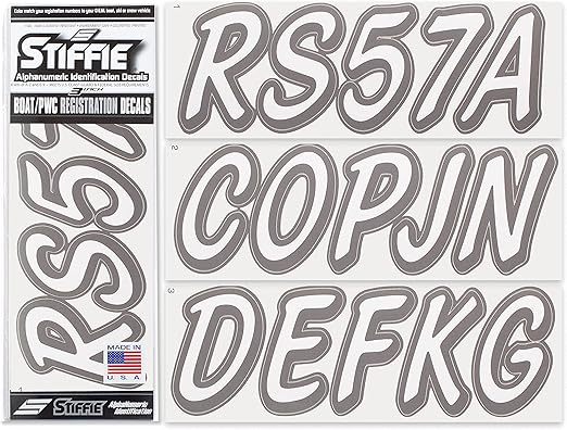 Whipline Solid White/Carbon 3" Alpha-Numeric Registration Identification Numbers Stickers Decals for Boats & Personal Watercraft