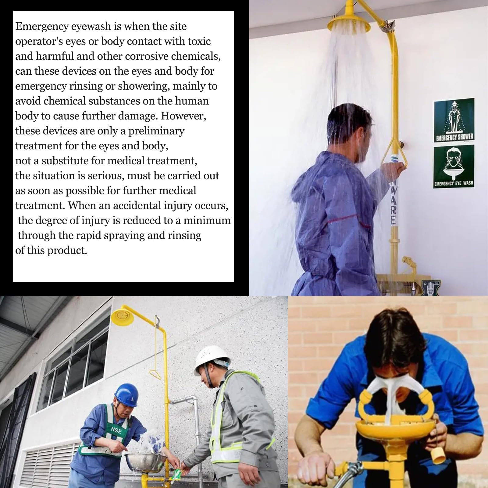 Lavaojos de emergencia y estación de ducha con pedal, acero inoxidable recubierto de ABS para uso en fábrica al aire libre y laboratorio