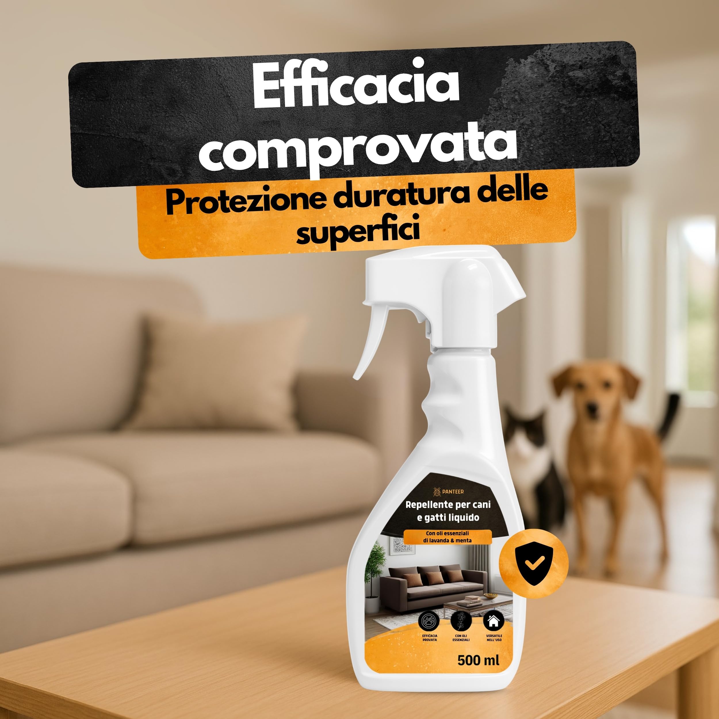 Panteer Spray Barriera Protezione Superfici – 500 ml – Protezione Contro urina e Graffi – per divani, mobili e tappeti – Uso Interno ed Esterno