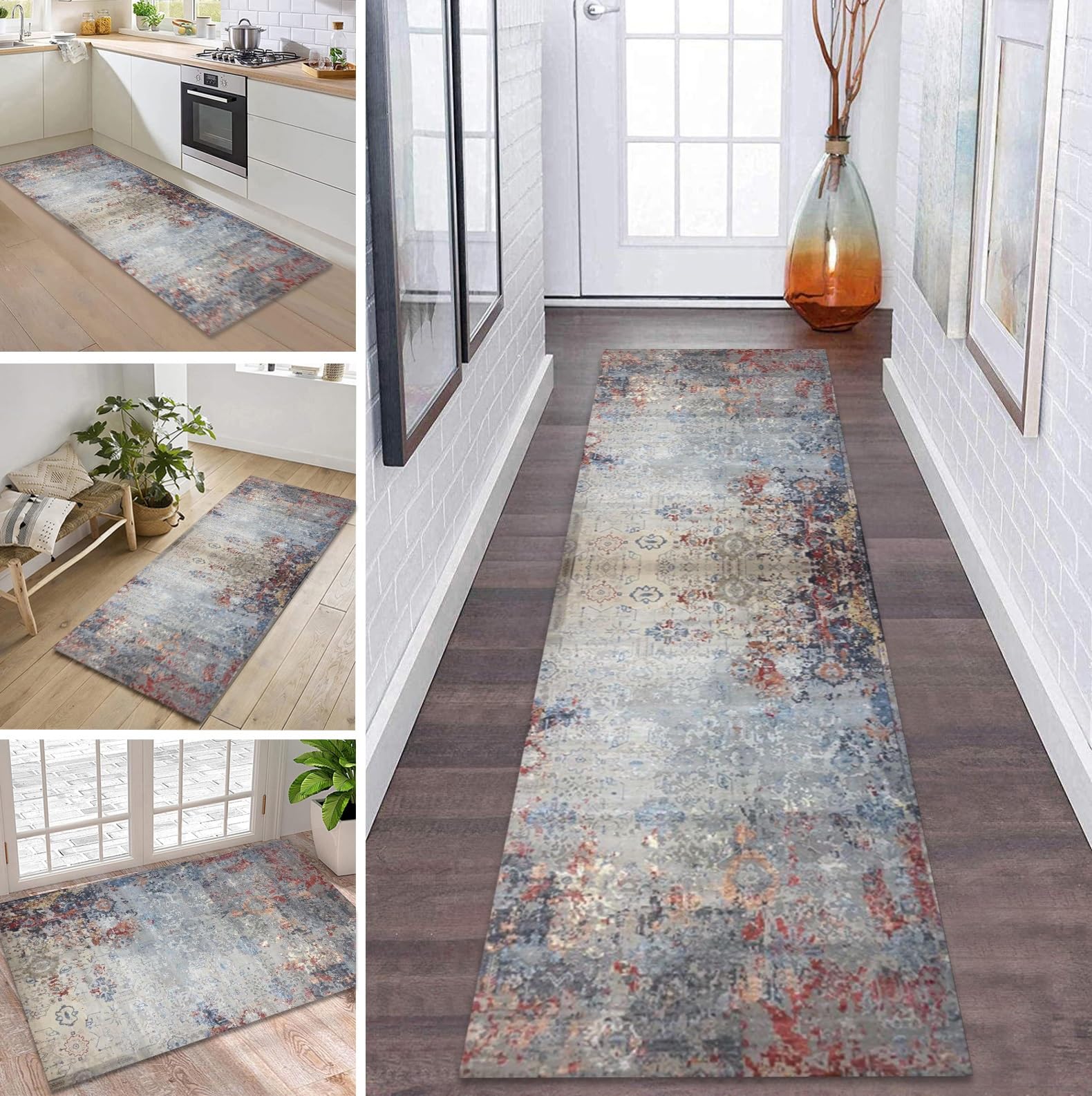 Tapis anti-salissures et lavable 90 x 200 cm pour couloir